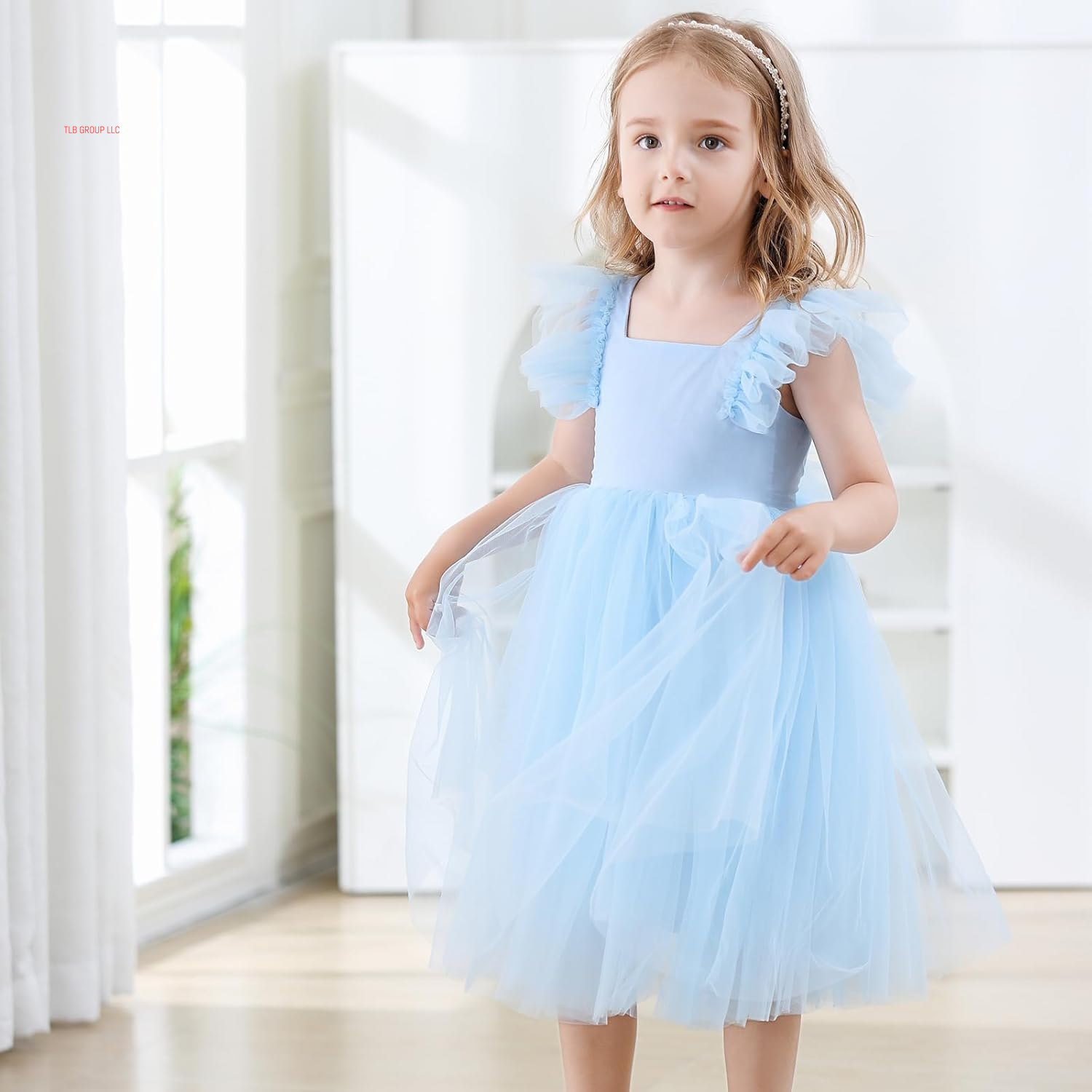 Toddler Girls Vintage Party Dress Ruffled Sleeve A-Line Tulle Flower Girl Dresses for Wedding,Birthday