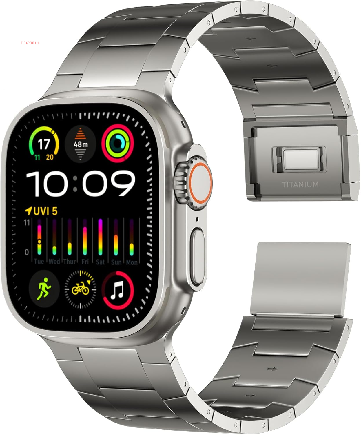 Full Titanium Band Compatible with Apple Watch Ultra 49Mm / Ultra 2 49Mm / Series 10 46Mm, 26Mm Wide Adjustable Links with Titanium Magnetic Clasp Connectors and DLC Coating