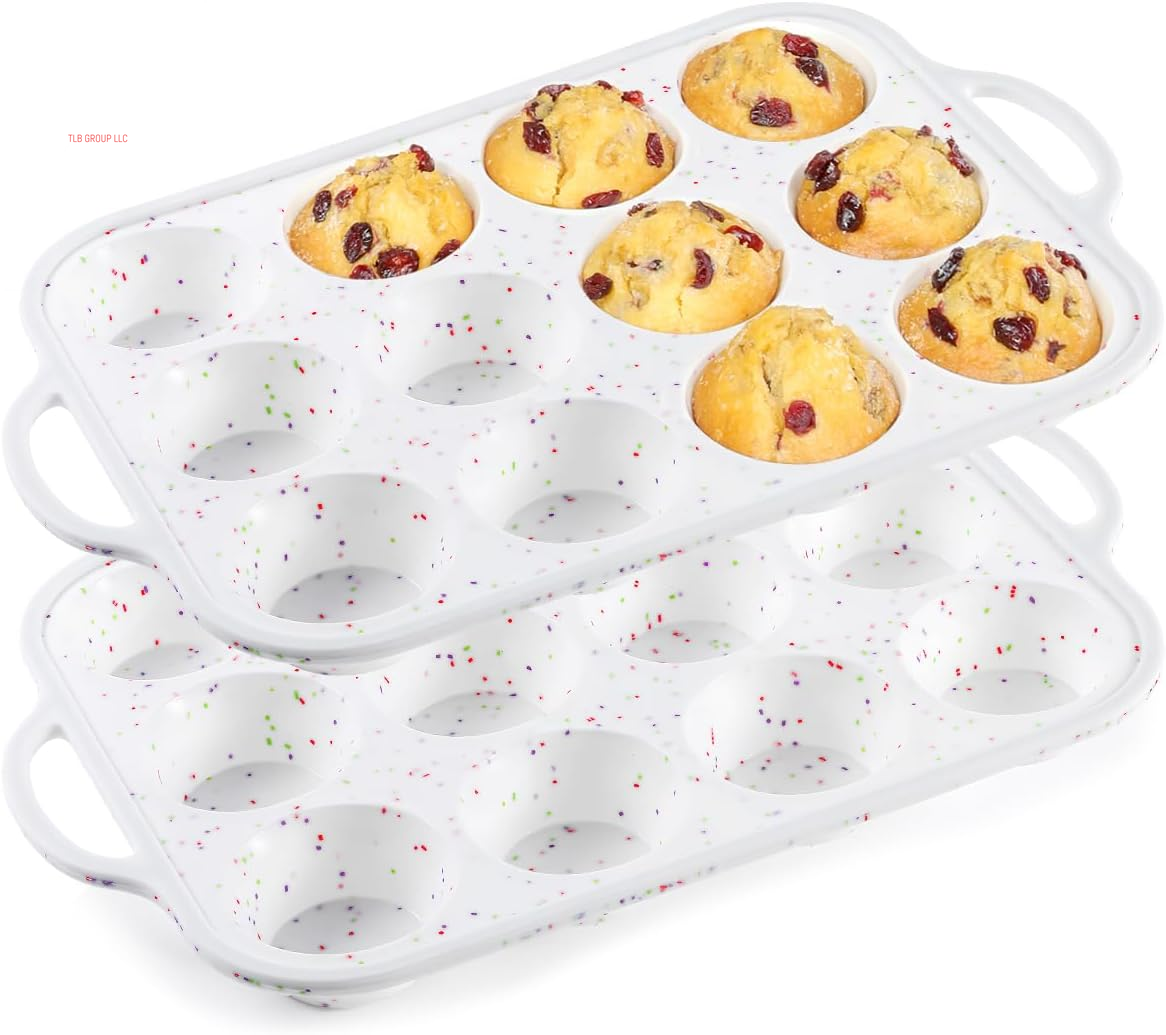 Silicone Muffin Pan, with Metal Reinforced Frame Regular Size 2.8Inch Silicone Cupcake Pan Nonstick 12 Cups for Baking Homemade Muffins, Cupcakes, Egg Bites 2 Pack Dishwasher Safe BPA Free