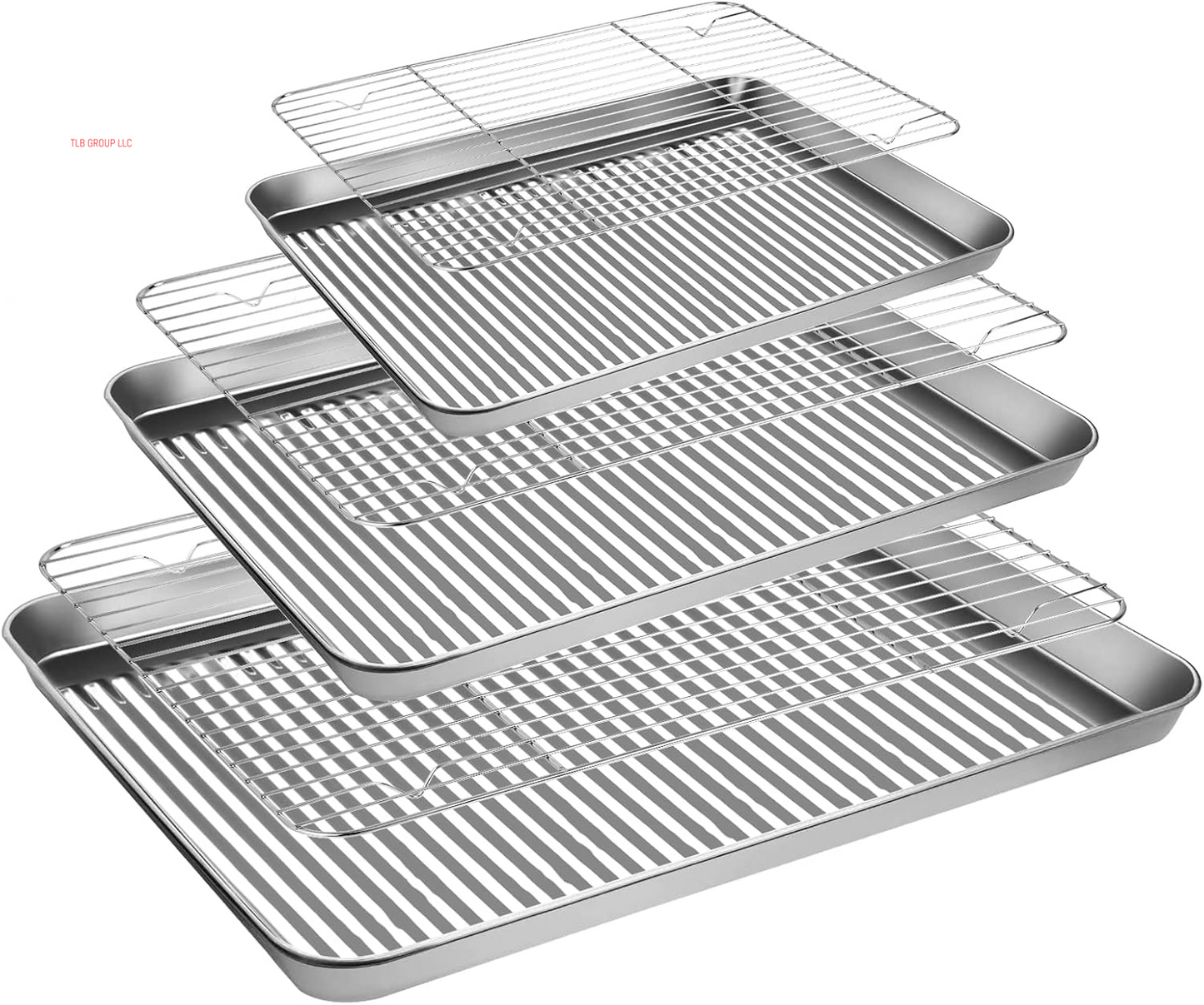 Stainless Steel Baking Sheet Tray Cooling Rack with Silicone Baking Mat Set, Cookie Pan with Cooling Rack, Set of 9 (3 Sheets + 3 Racks + 3 Mats), 10/12/16 Inch, Easy Clean