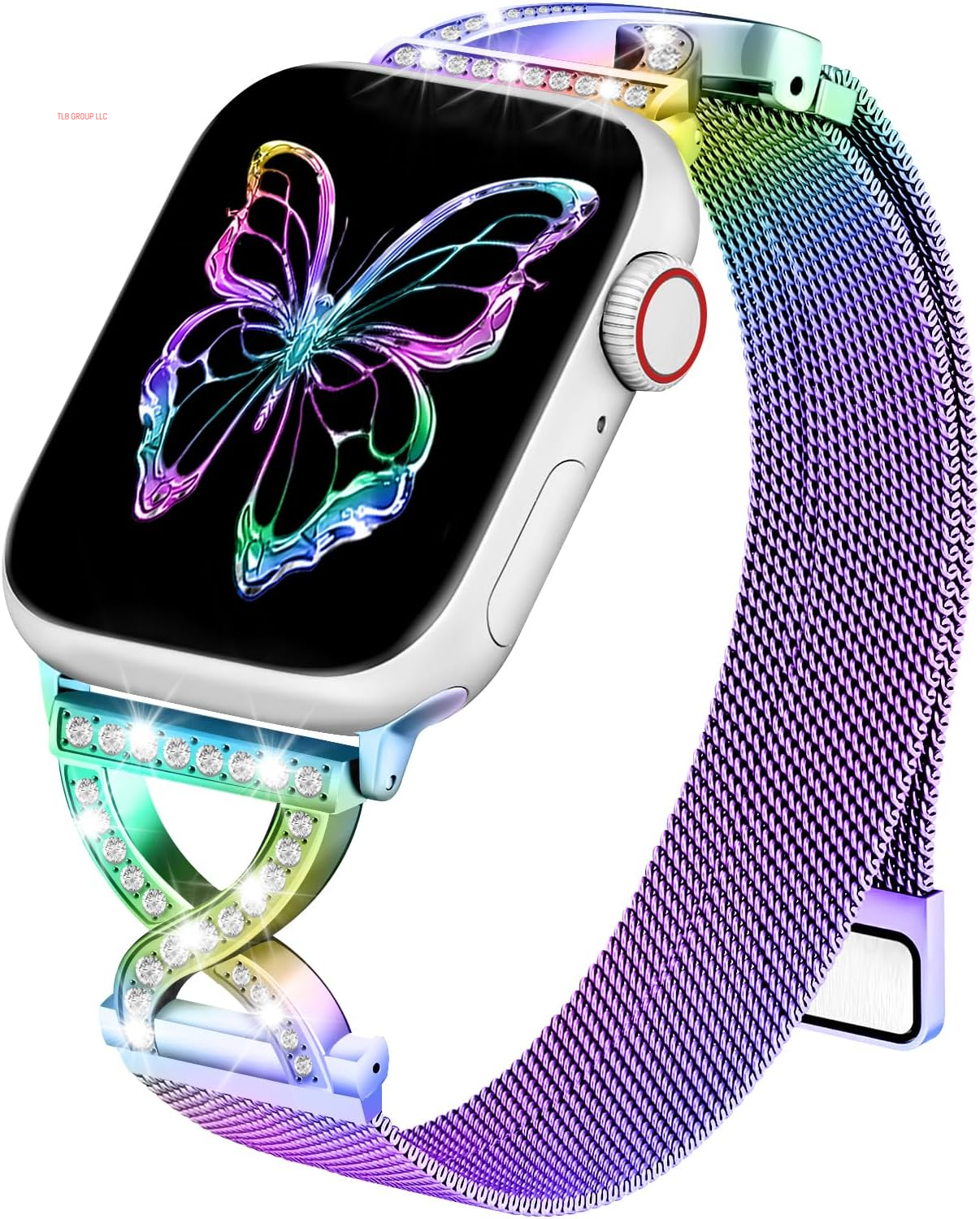 Metal Magnetic Band Compatible with Apple Watch 46Mm 42Mm 44Mm 45Mm 49Mm 38Mm 40Mm 41Mm, Stainless Steel Dressy Mesh Loop Strap with X-Shape Diamond Women
