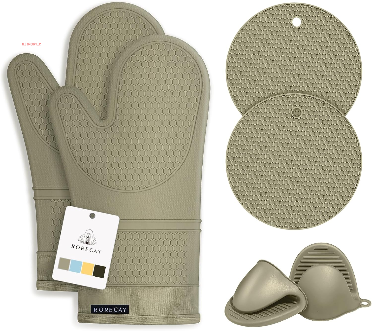 Extra Long Oven Mitts and Pot Holders Sets: Heat Resistant Silicone Oven Mittens with Mini Oven Gloves and Hot Pads Potholders for Kitchen Baking Cooking, Quilted Liner, Gray, Pack of 6