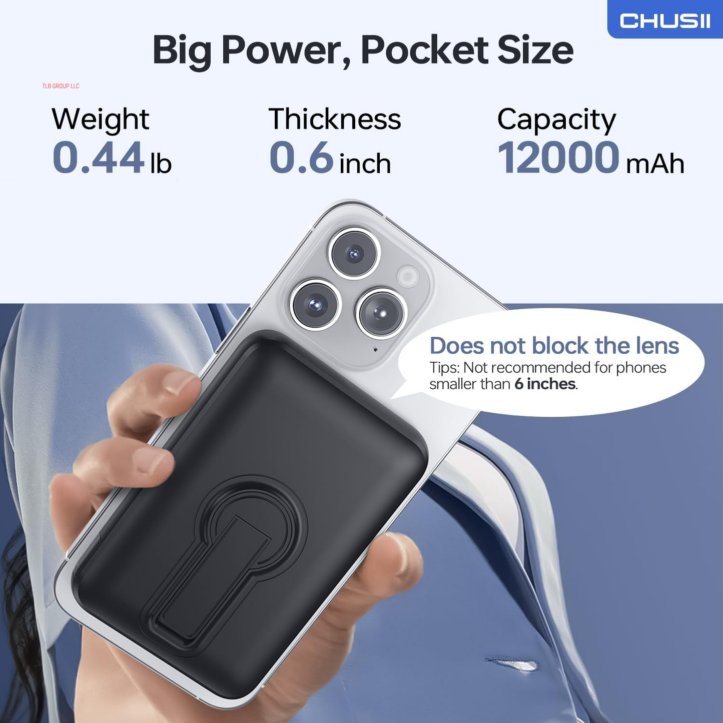 For Magsafe Portable Charger, 12000Mah Wireless Magnetic Power Bank with Stand and USB C In/Out Fast Charging, for Magsafe Battery Pack Compatible with Iphone 15/14/13/12 Pro/Pro Max Series-Black