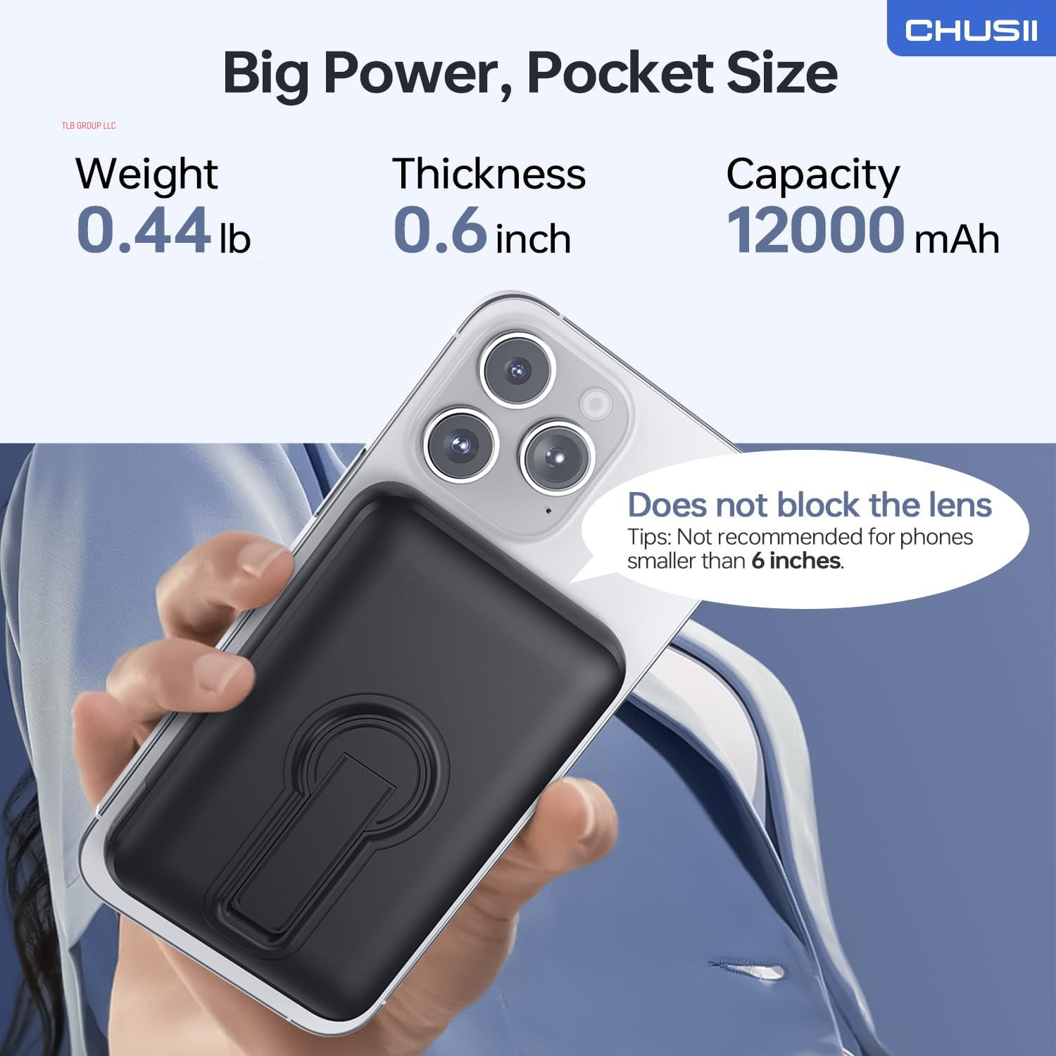 For Magsafe Portable Charger, 12000Mah Wireless Magnetic Power Bank with Stand and USB C In/Out Fast Charging, for Magsafe Battery Pack Compatible with Iphone 15/14/13/12 Pro/Pro Max Series-Black