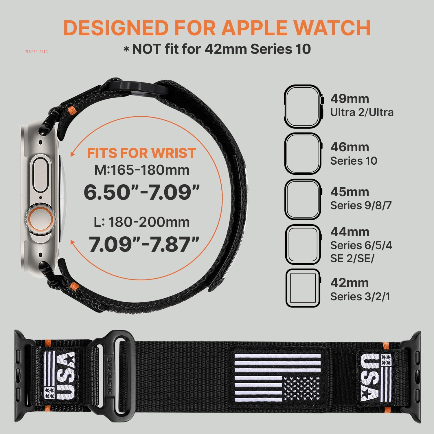 Rugged Nylon Compatible with Apple Watch Bands for Men, Sport Workout Band Soft Wristbands for Iwatch Ultra Strap 49Mm Series 10 46Mm 9/8/7 45Mm SE2/6/SE/5/4 44Mm 3/2/1 42Mm, Black, Medium