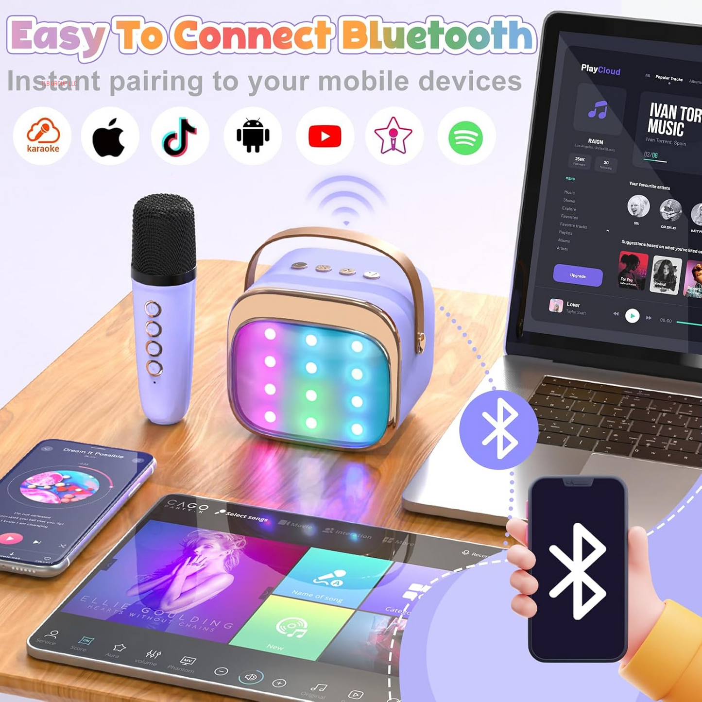 Mini Karaoke Machine for Kids Adults, Portable Bluetooth Speaker with 2 Wireless Microphones, Birthday and Easter Gifts Toys for Girls Ages 3, 4, 5, 6, 7, 8, 9,10,11,12+ Years Old