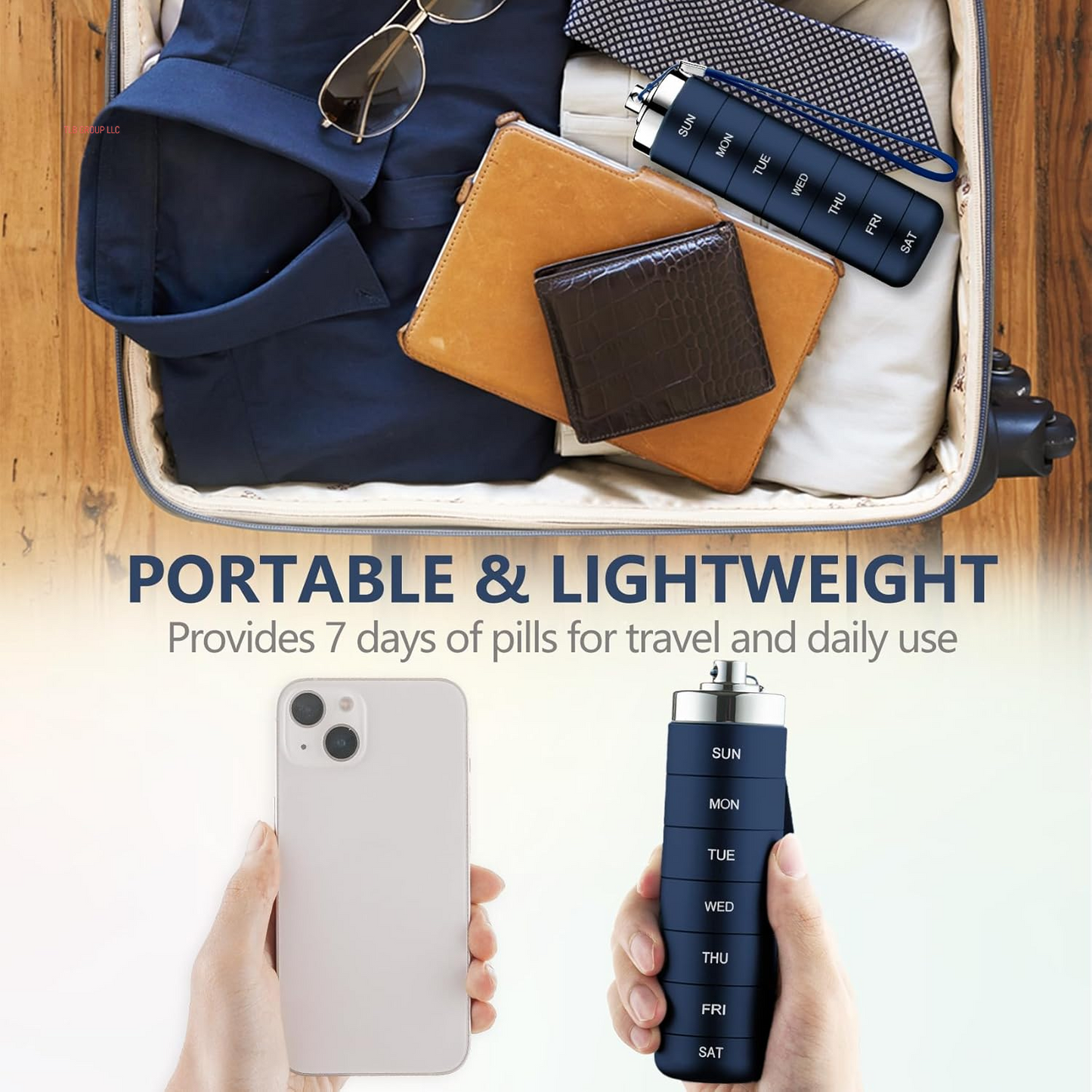 Metal Travel Pill Organizer, Portable 7 Day Vitamin Organizer Stackable, Waterproof 1 Times a Day Pill Box, Large Pill Container, Daily Medicine Organizer for Vitamin, Fish Oil, Supplement