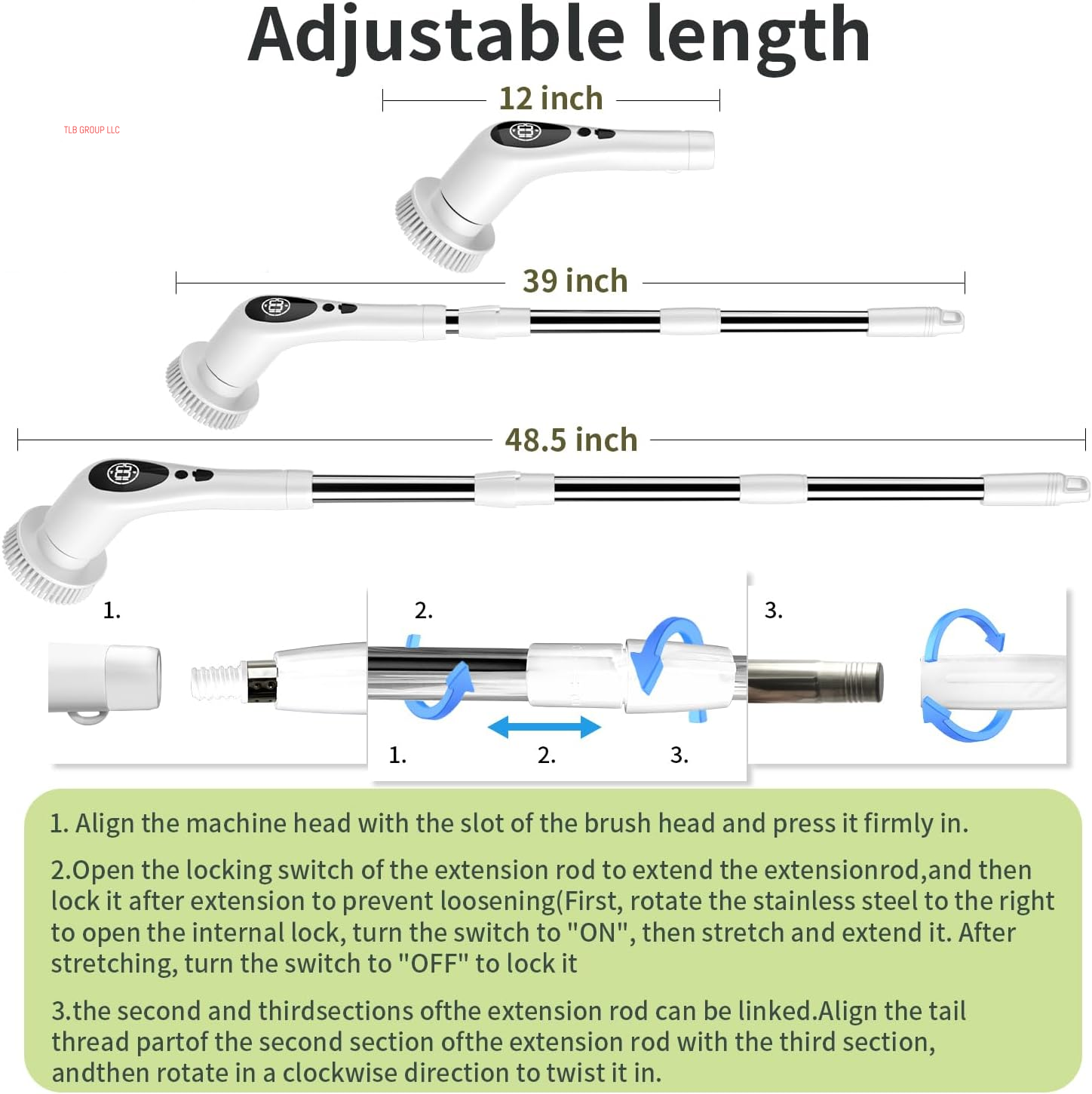 Electric Spin Scrubber Cordless Cleaning Brush Shower Cleaning Brush with 9 Replaceable Brush Heads Long Handle Shower Cleaner Brush for Bathroom, White, TD-8136