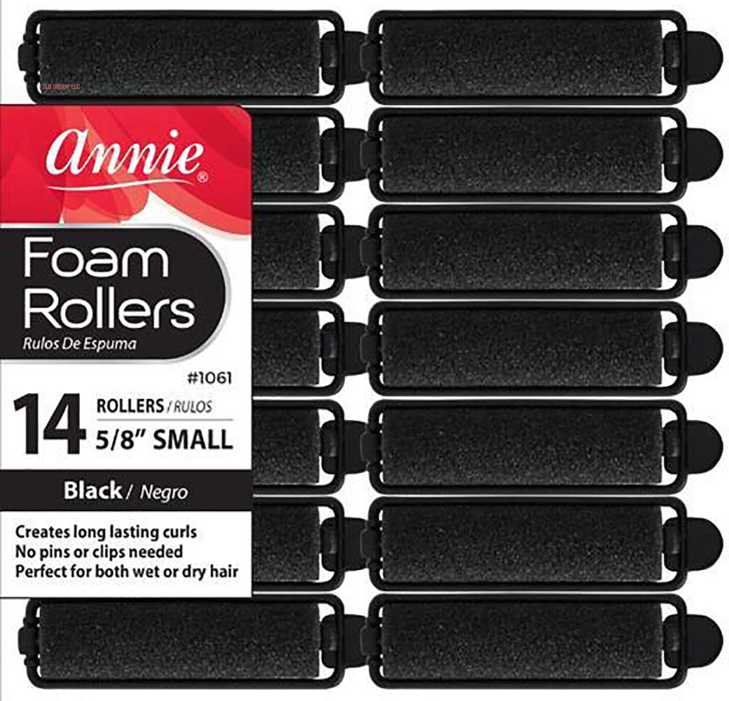 - Salon Style Small Foam Hair Rollers - (5/8") Black - (14) Piece Set - Soft Heat-Less Hair Curling Tools