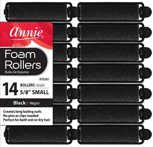 - Salon Style Small Foam Hair Rollers - (5/8") Black - (14) Piece Set - Soft Heat-Less Hair Curling Tools