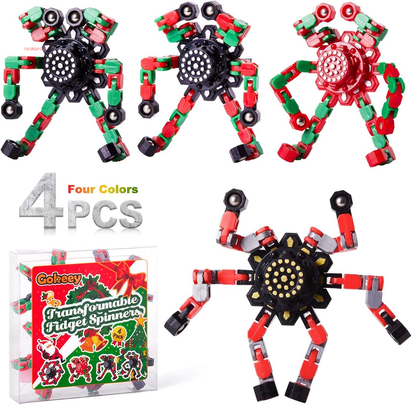 Transformable Fidget Spinners 4 Pcs for Kids and Adults Stress Relief Sensory Toys for Boys and Girls Fingertip Gyros for Party Favors Stocking Stuffers Bulk for Kids