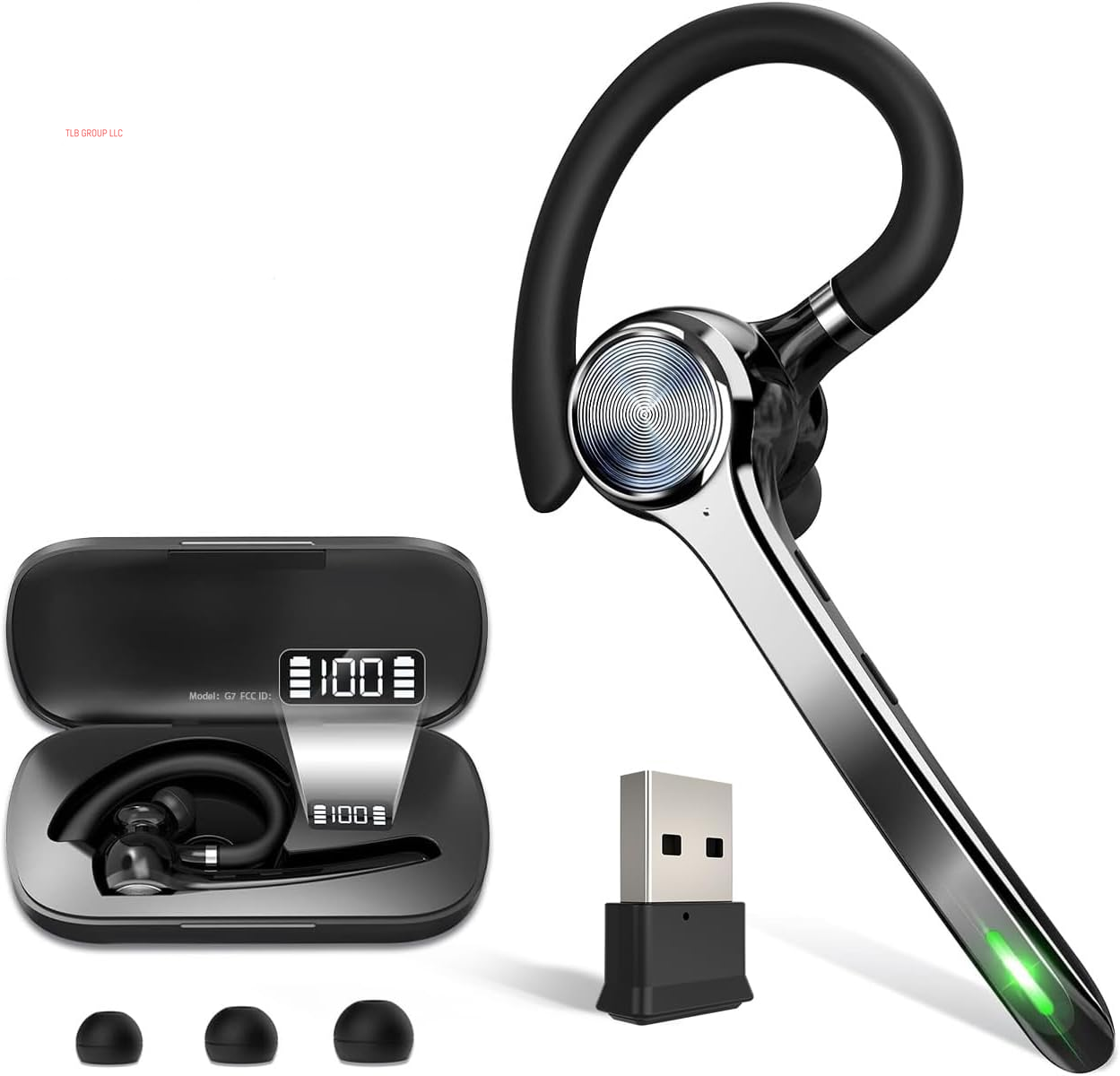 Bluetooth Headset, Wireless Bluetooth Earpiece with 500Mah Charging Case 72 Hours Talking Time Built-In Microphone for Ios Android Cell Phone, V5.1 Hand-Free Headphones for Trucker, Office