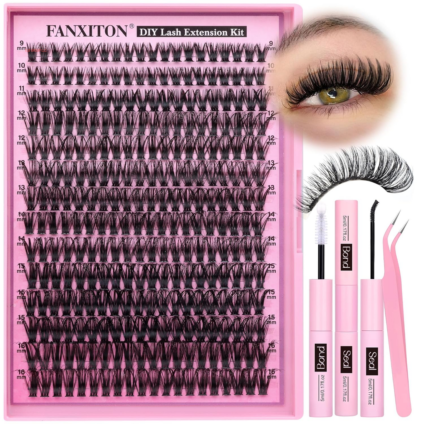 DIY Lash Extension Kit 40D+50D Volume Lash Clusters Kit with Lash Bond and Seal 280 Pcs Thick Individual Lashes 9-16 Mm D Mink Lashes Cluster, Lash Cluster Remover and Tweezers by
