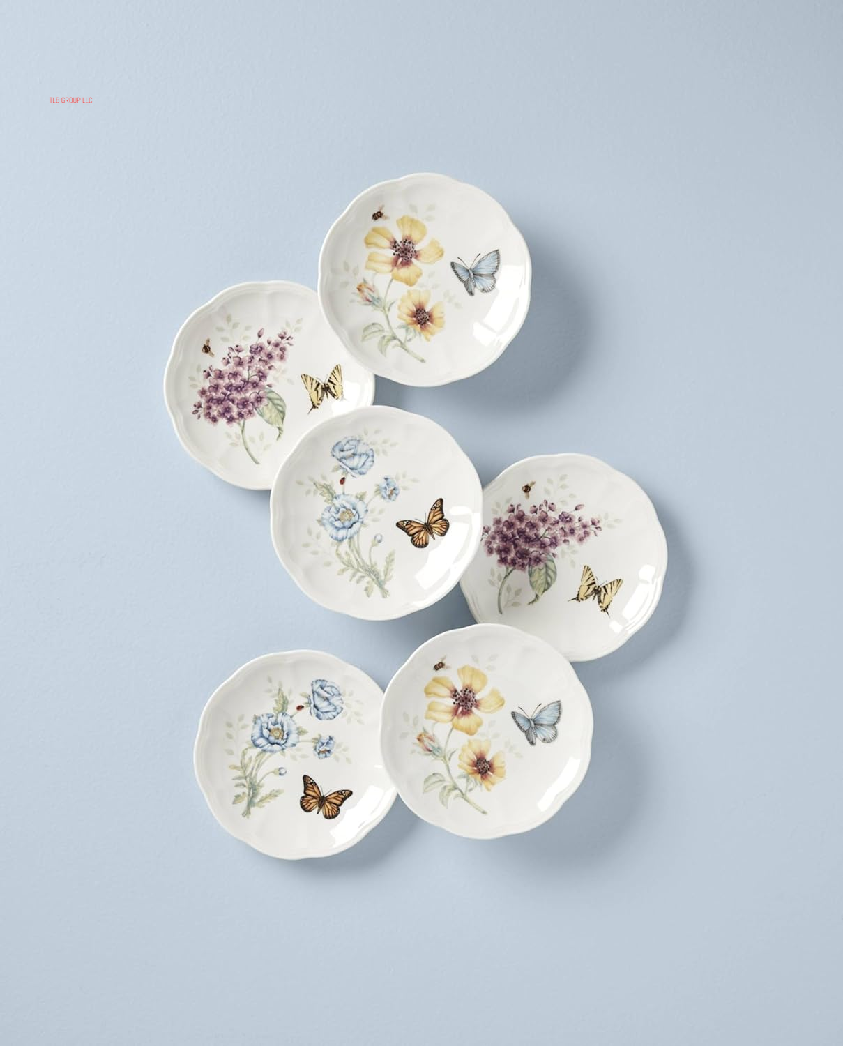 817046 Butterfly Meadow 6-Piece Tidbit Plate Set, White, 3.05 LB