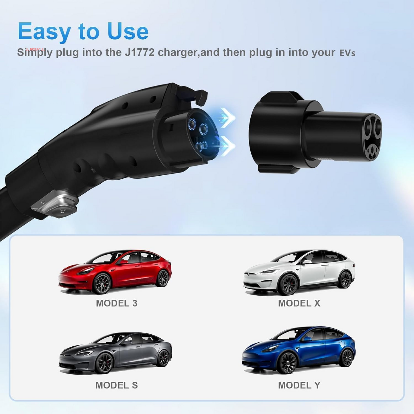 J1772 to Tesla Charger Adapter, Max 80A 280V Fast Charging for Tesla Model 3/Y/X/S with Safety Certified Charger Connecting Charging Adapter, SAE J1772 EV Adapter for Tesla Cars Only
