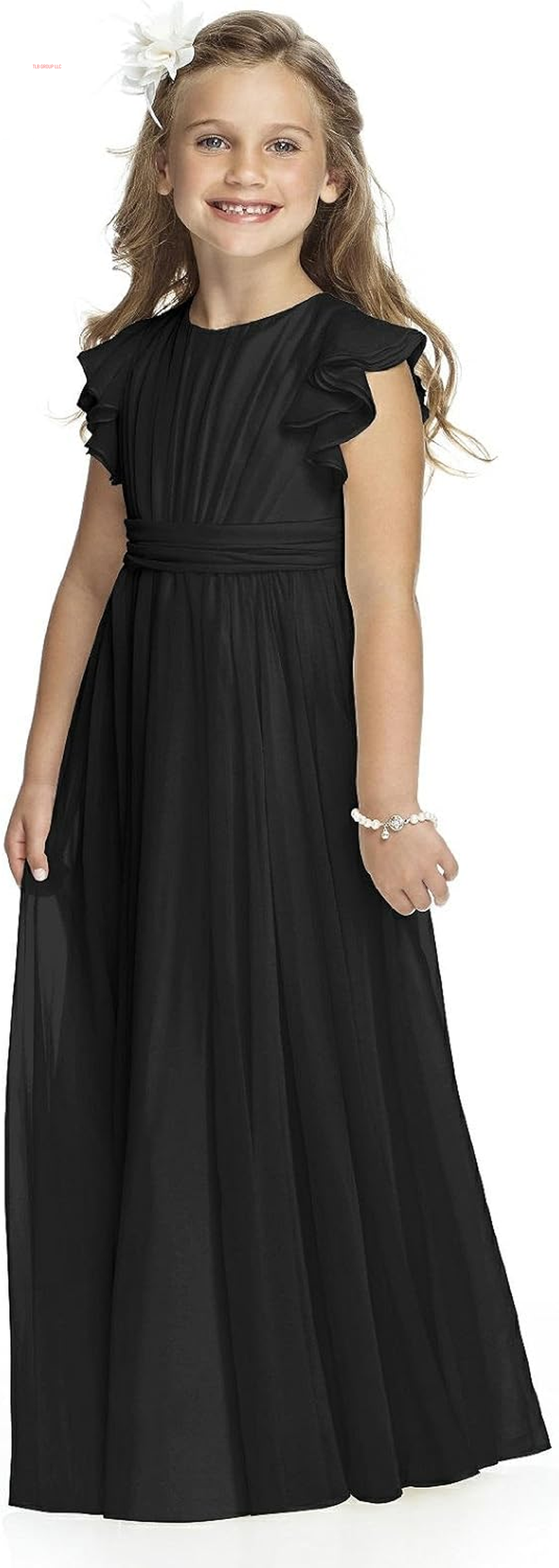 Fancy Chiffon Flower Girl Dresses Flutter Sleeves Junior Bridesmaid Dress