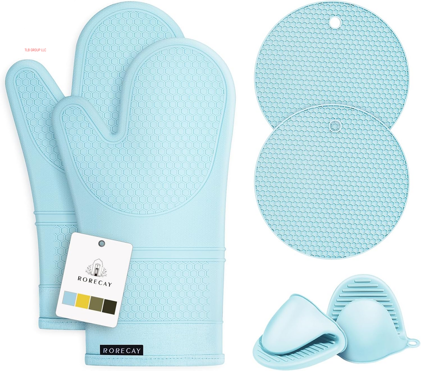 Extra Long Oven Mitts and Pot Holders Sets: Heat Resistant Silicone Oven Mittens with Mini Oven Gloves and Hot Pads Potholders for Kitchen Baking Cooking, Quilted Liner, Gray, Pack of 6