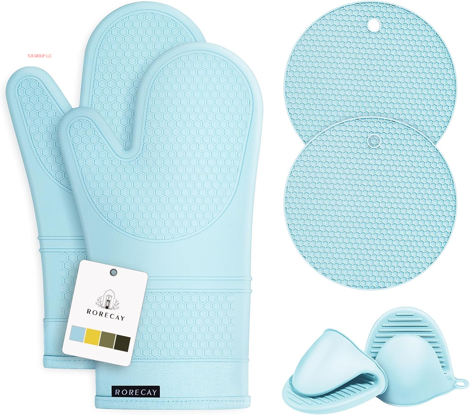 Extra Long Oven Mitts and Pot Holders Sets: Heat Resistant Silicone Oven Mittens with Mini Oven Gloves and Hot Pads Potholders for Kitchen Baking Cooking, Quilted Liner, Gray, Pack of 6