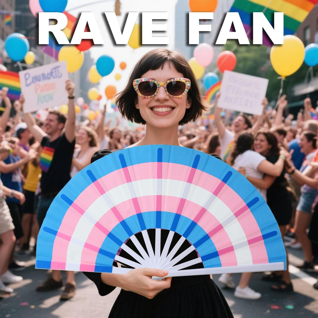 Rainbow Large Folding Fan-Hand Fan Popping Fans for Line Dancing Clacking Fans for Boots on the Ground Dance,Party,Outdoor,Decoration (Blue+Pink)