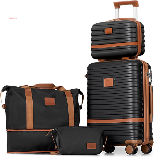Carry on Luggage 20 Inch Expandable Suitcase with Spinner Wheel, 4 Piece Hard Shell Luggage Set with TSA Lock(Black Brown)