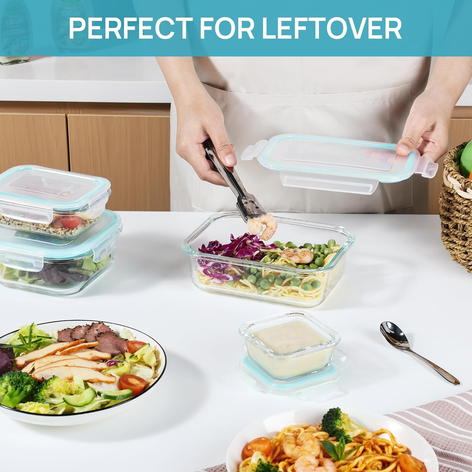 8 Pack Glass Food Storage Containers with Airtight Lids, Glass Meal Prep Containers, Bento Boxes for Lunch, for Microwave, Oven, Freezer and Dishwasher, BPA Free