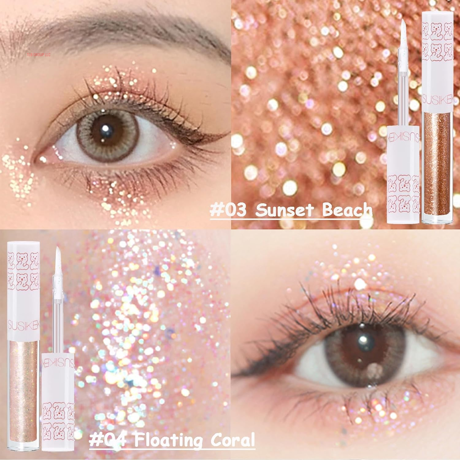 6Pcs Liquid Glitter Eyeshadow Eyeliner, Korean Makeup, Bling under Eye Shadow, Shimmer Eye Make up Valentine'S Gift Set,Long Lasting,Quick Drying & Pigmented Loose Glitter Glue for Crystals Makeup