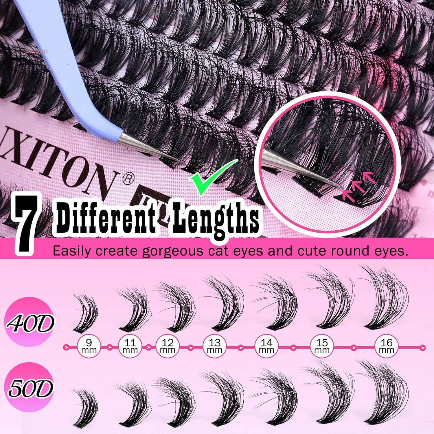 DIY Lash Extension Kit 40D+50D Volume Lash Clusters Kit with Lash Bond and Seal 280 Pcs Thick Individual Lashes 9-16 Mm D Mink Lashes Cluster, Lash Cluster Remover and Tweezers by