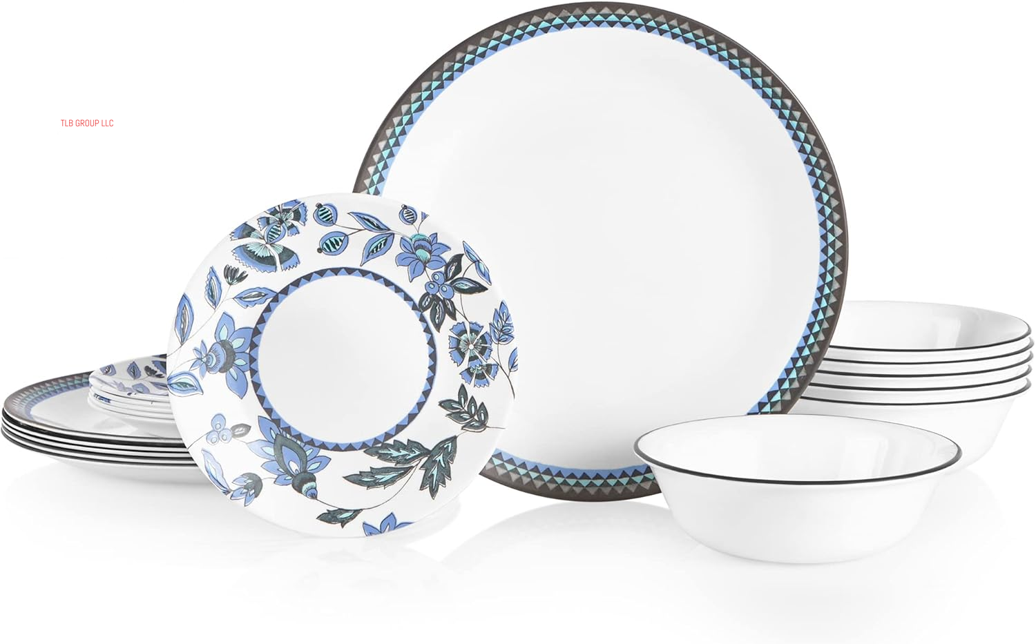 Vitrelle 18-Piece Service for 6 Dinnerware Set, Triple Layer Glass and Chip Resistant, Lightweight round Plates and Bowls Set, Winter Frost White