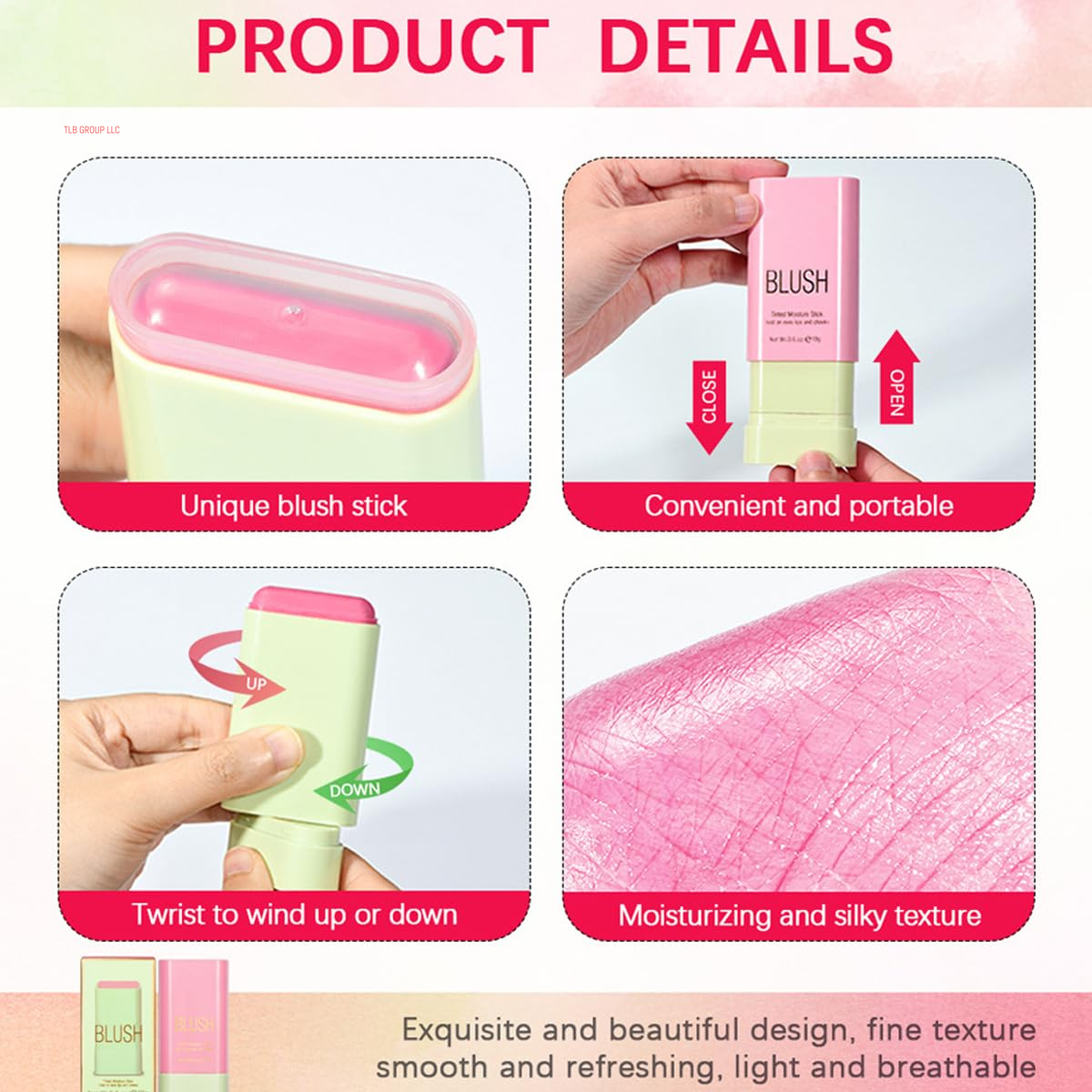 Multi-Use Makeup Blush Stick, Tinted Solid Moisturizer On-The-Go Blush, Multi-Use Cream Blush Stick for Cheek & Eyes & Lips, Waterproof Natural Nude Makeup for All Skin (1# Shy Pink)