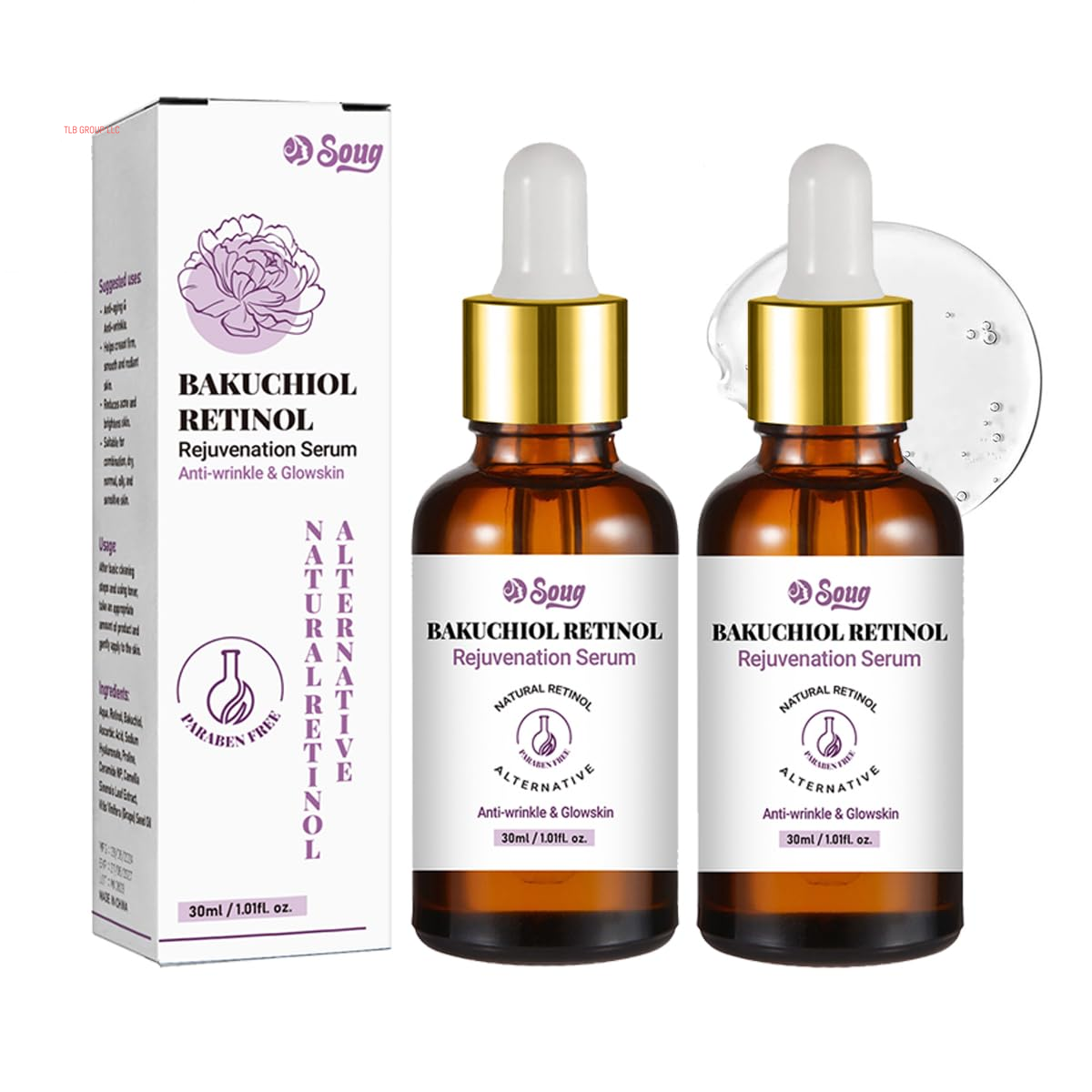 Bakuchiol Retinol Serum, 2 PCS Retinol Rejuvenation Serum for anti Aging & Reduce Wrinkles, Fine Lines & Sagging, Moisturising Skin, 2.02 Fl.Oz