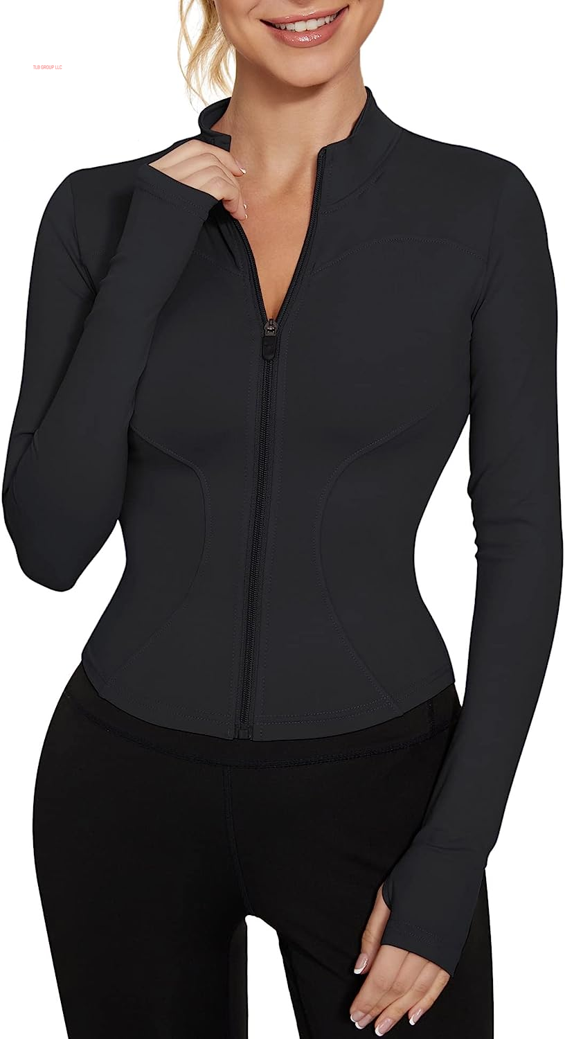 Women'S Workout Jacket Lightweight Zip up Yoga Jacket Cropped Athletic Slim Fit Tops