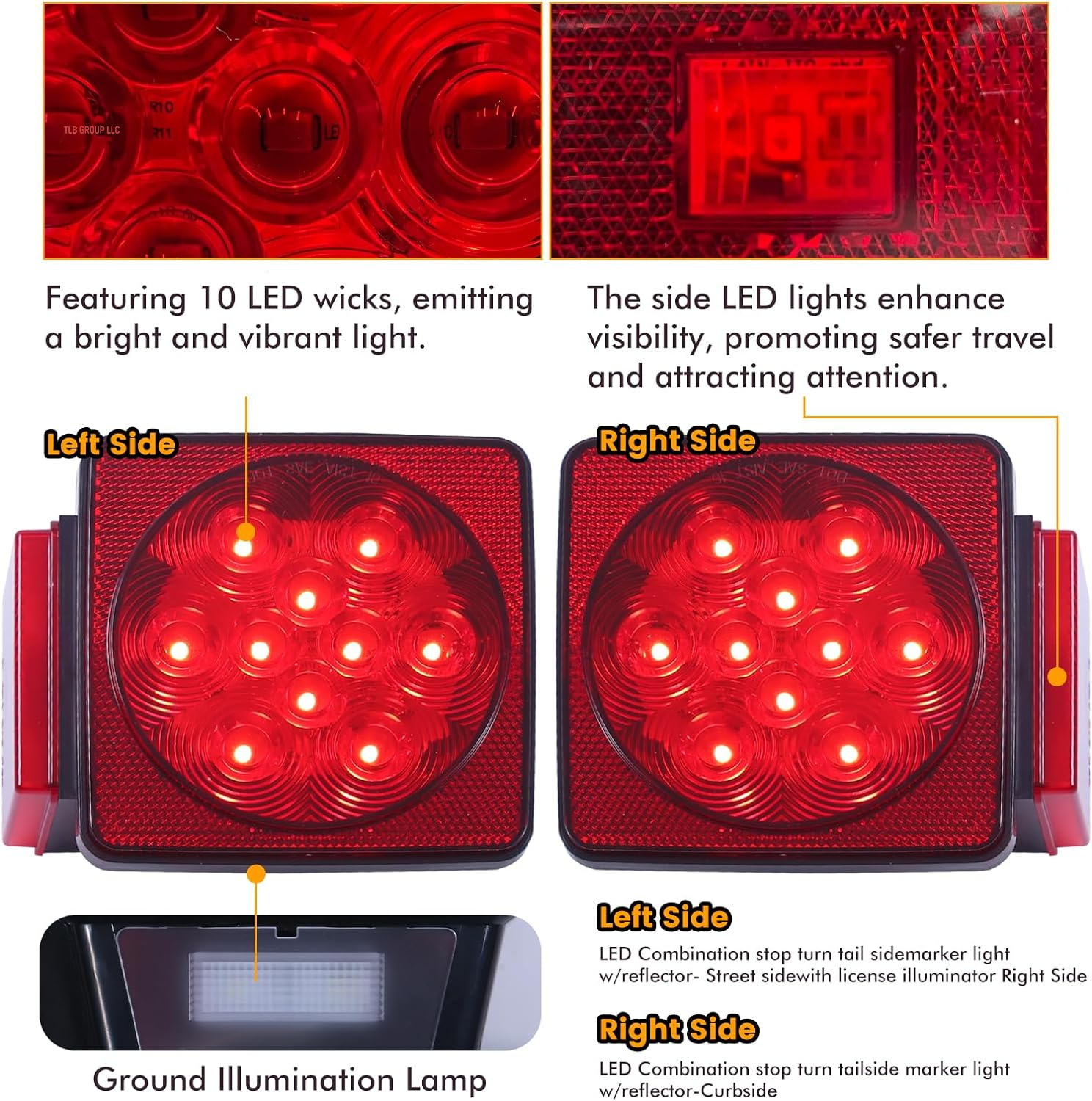 70205 Trailer Light Kit - 12V All LED, Left and Right Waterproof Submersible for Trailers, Boat Trailer Truck Marine Camper RV Snowmobile, Red