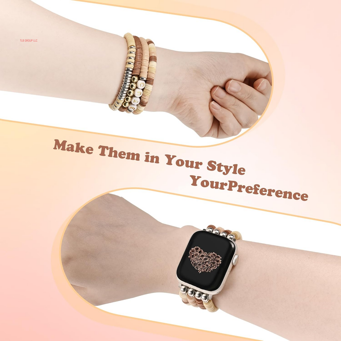 DIY Beaded Bracelet Compatible with Apple Watch Band 38/40/41/42/44/45/46/49Mm, Elastic Stretchy Handmade Cute Straps Replacement for Iwatch Series 10 9 8 7 6 5 4 3 2 1 SE Ultra 1/2 Women Men