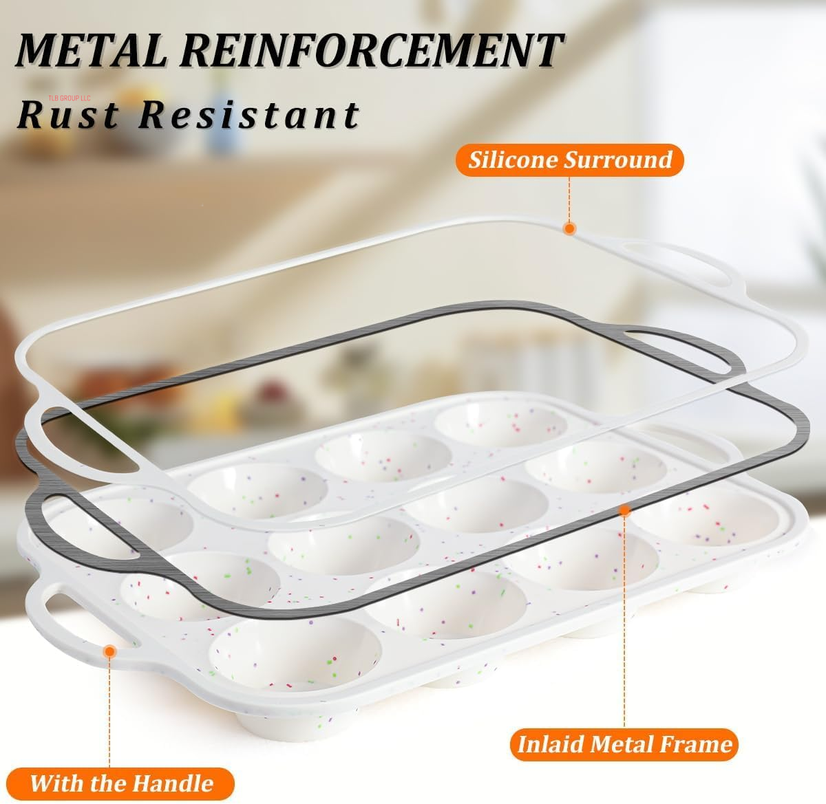 Silicone Muffin Pan, with Metal Reinforced Frame Regular Size 2.8Inch Silicone Cupcake Pan Nonstick 12 Cups for Baking Homemade Muffins, Cupcakes, Egg Bites 2 Pack Dishwasher Safe BPA Free