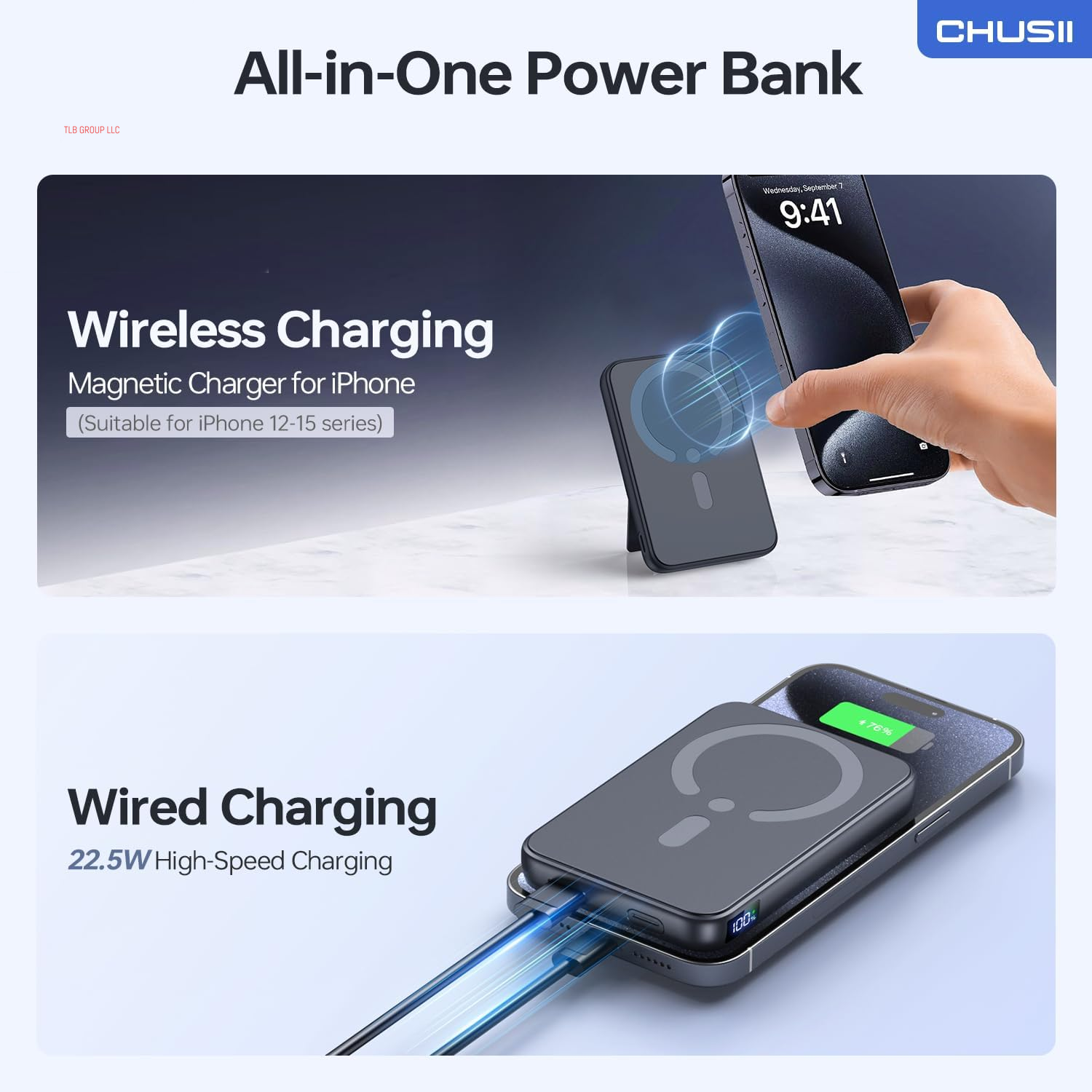 For Magsafe Portable Charger, 12000Mah Wireless Magnetic Power Bank with Stand and USB C In/Out Fast Charging, for Magsafe Battery Pack Compatible with Iphone 15/14/13/12 Pro/Pro Max Series-Black