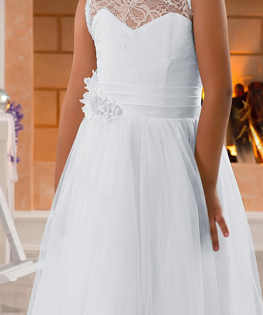 Lace Embellished A-Line Sleeveless Girls Wedding Party Dresses