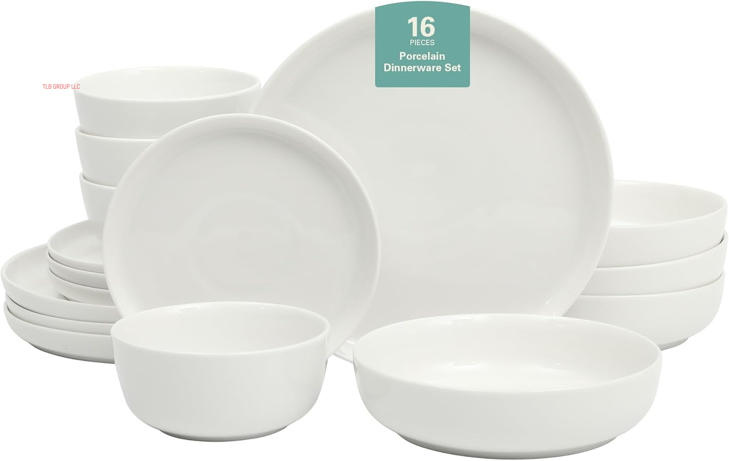 Oslo Porcelain Chip and Scratch Resistant Dinnerware Set, Service for 4 (16Pcs), Plates and Bowls Dishes Sets, White