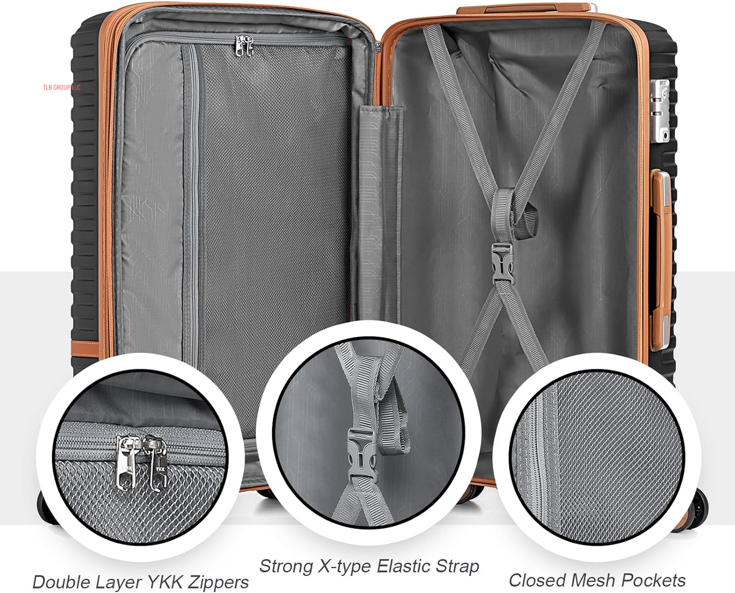 Carry on Luggage 20 Inch Expandable Suitcase with Spinner Wheel, 4 Piece Hard Shell Luggage Set with TSA Lock(Black Brown)