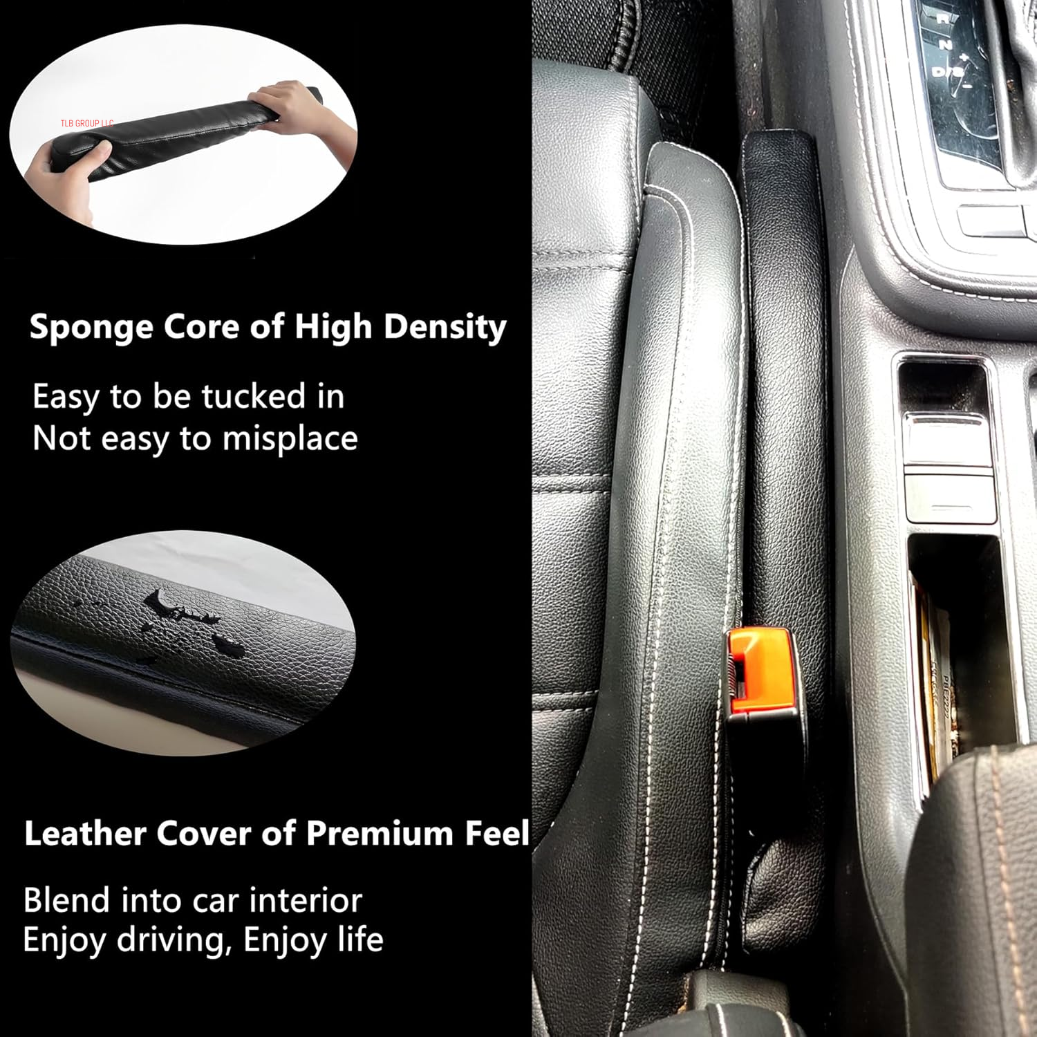 Leather Car Seat Gap Filler, 2 Pack Universal Gap Stopper/Catcher to Fill the Gap between Seat and Console Black Car Crevice Blocker Space Pad