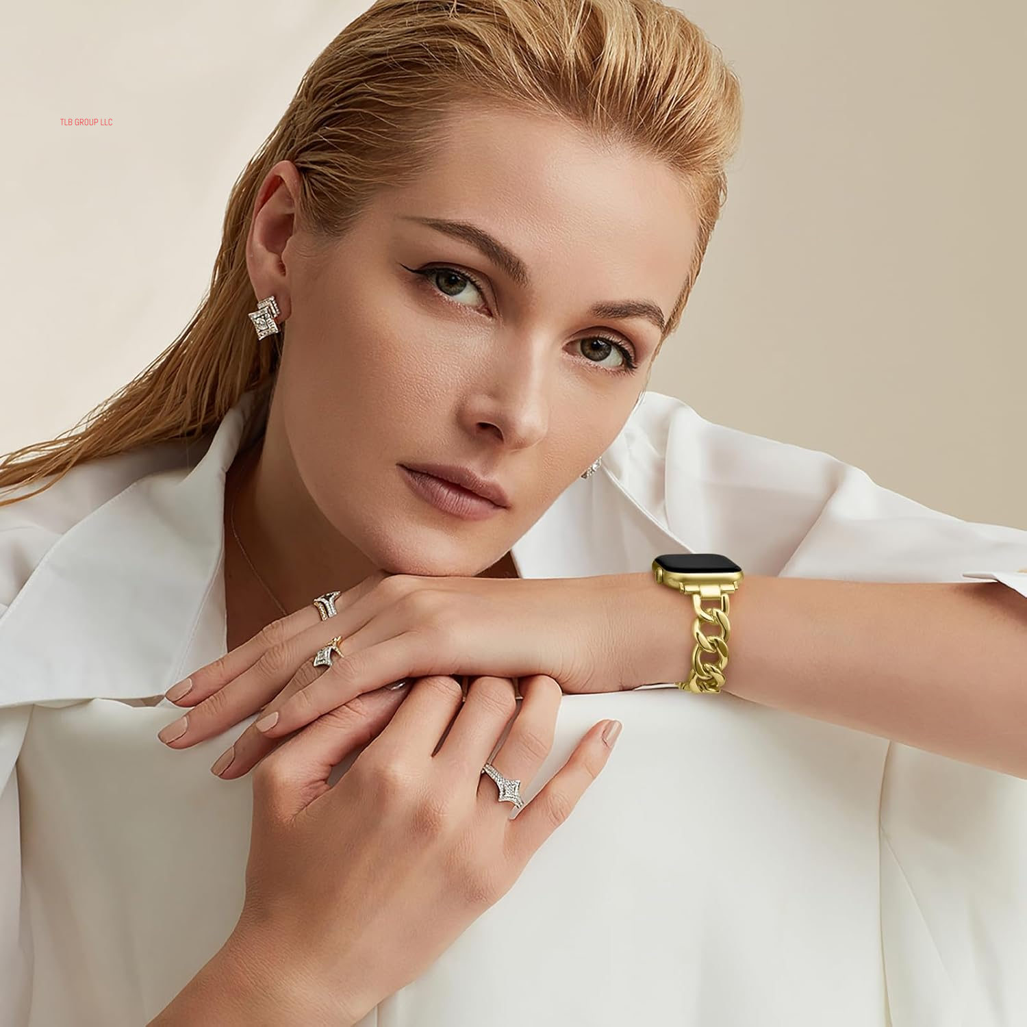 Gold Band Compatible with Apple Watch Bands for Women 40Mm 38Mm 41Mm 42Mm 44Mm 45Mm 46Mm, Metal Chain Link Steel Replacement Accessories Bracelet for Iwatch Bands Series 10 9 8 7 6 5 4 3 2 1 SE