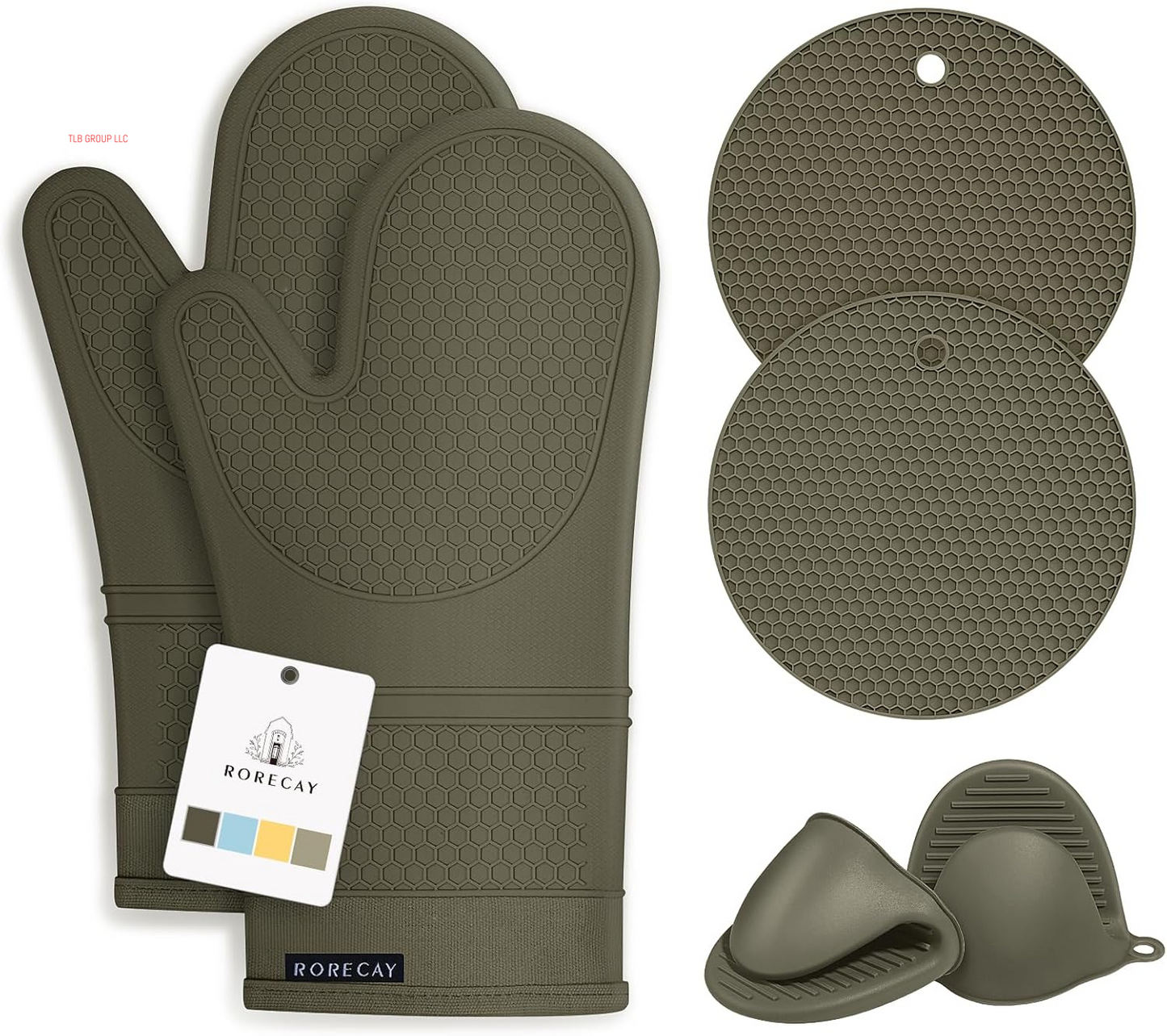 Extra Long Oven Mitts and Pot Holders Sets: Heat Resistant Silicone Oven Mittens with Mini Oven Gloves and Hot Pads Potholders for Kitchen Baking Cooking, Quilted Liner, Gray, Pack of 6