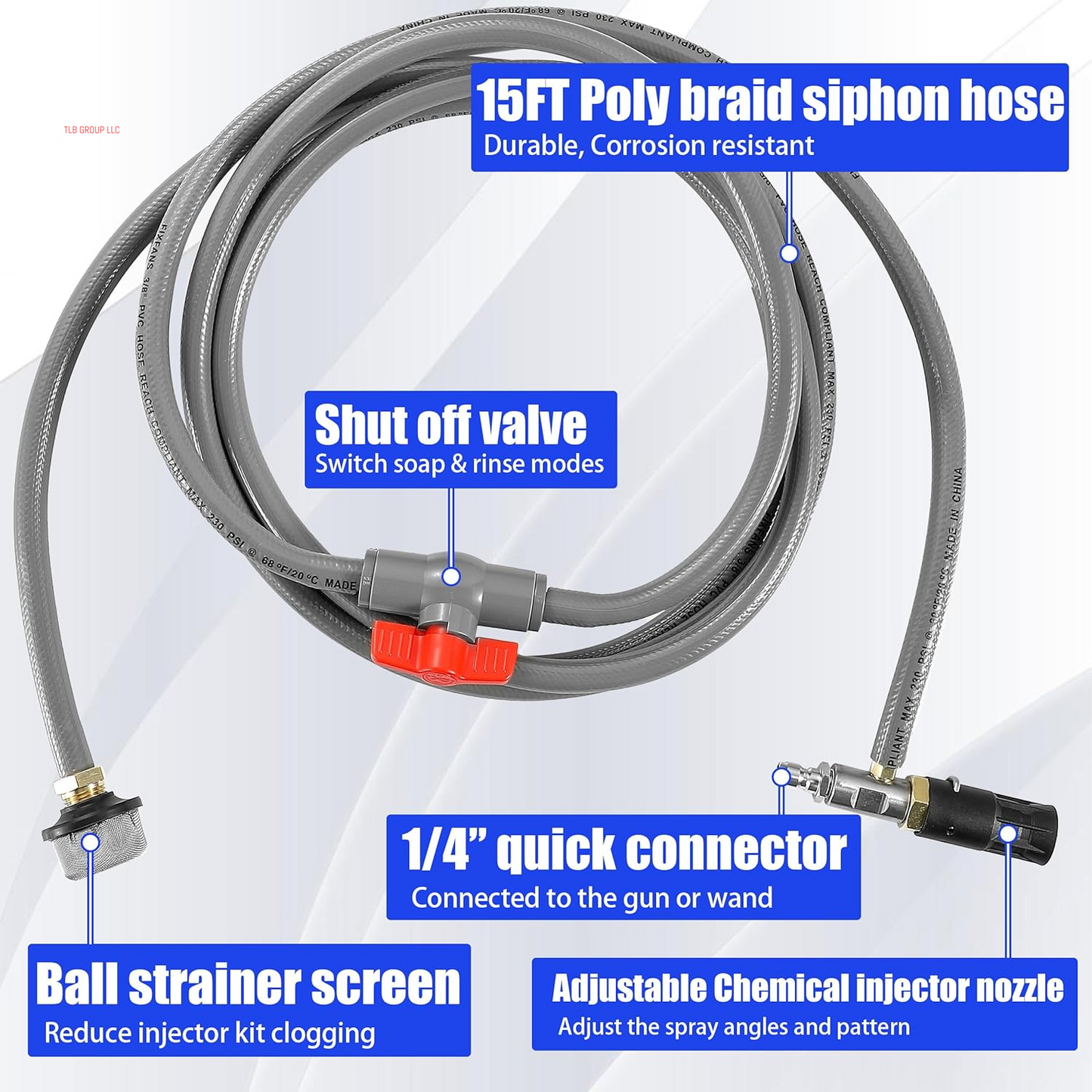 Adjustable Long Range Nozzle for Pressure Washer 5-6.5 GPM, Downstream Injection Spray Nozzle Kit, High Power Washing External Chemical Injector with 1/4” Quick Connect, 2500 to 4000 PSI