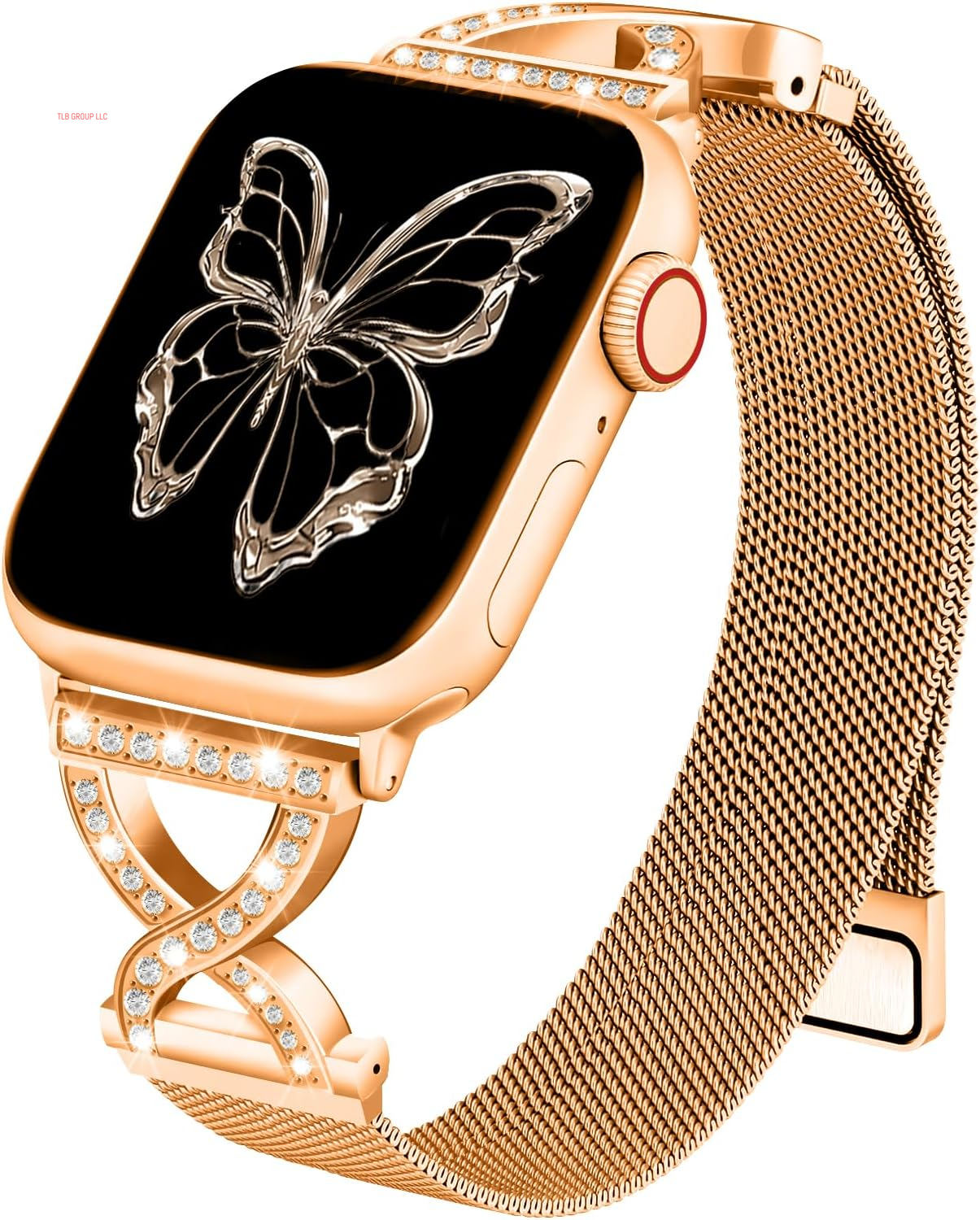 Metal Magnetic Band Compatible with Apple Watch 46Mm 42Mm 44Mm 45Mm 49Mm 38Mm 40Mm 41Mm, Stainless Steel Dressy Mesh Loop Strap with X-Shape Diamond Women