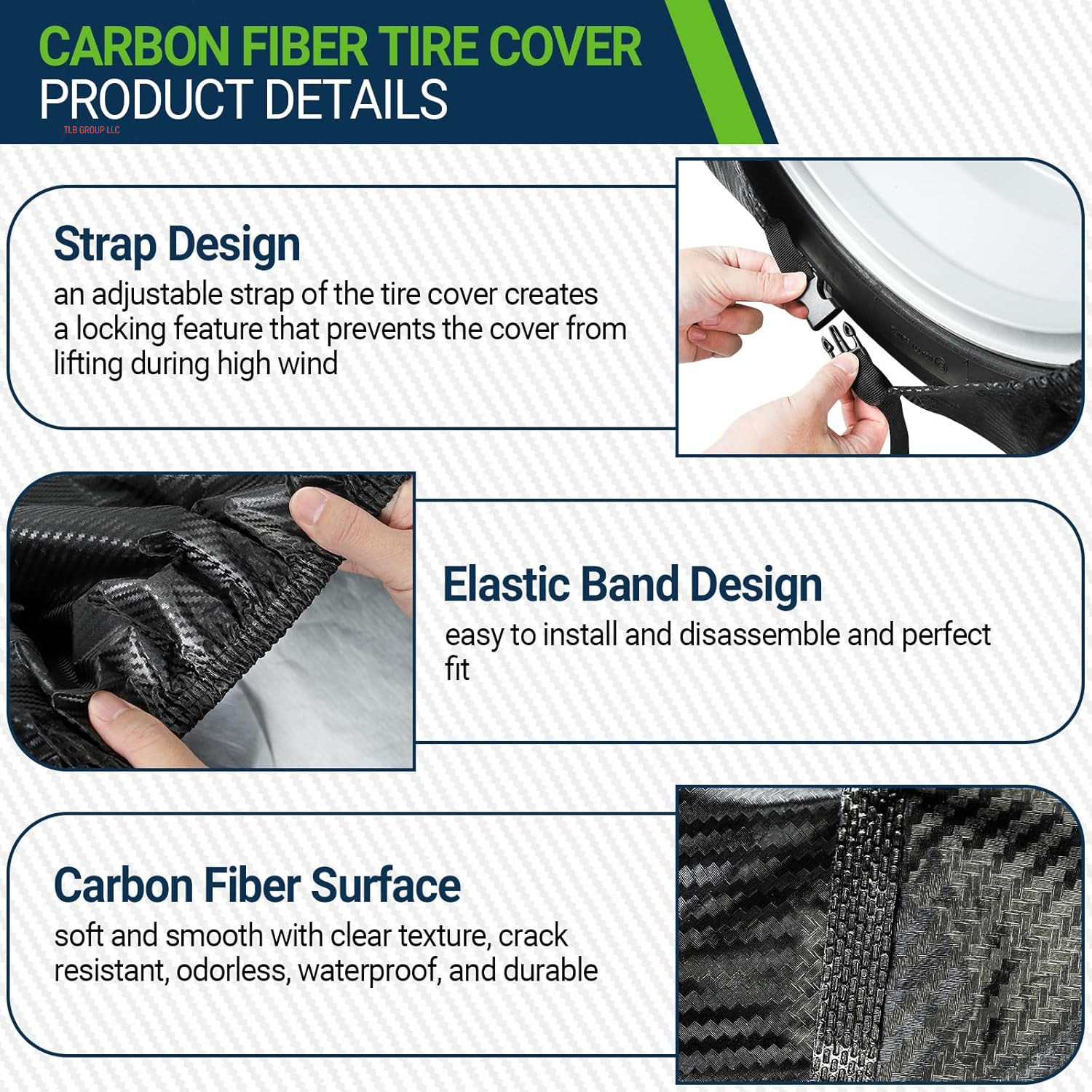 Tire Covers 4 Pack, Tough Tire Wheel Protector for Truck, SUV, Trailer, Camper, RV, Carbon Fiber Spare Tire Cover Sun Rain Snow Protector, Universal Fits Tire Diameters 24-26.5 Inches, Black