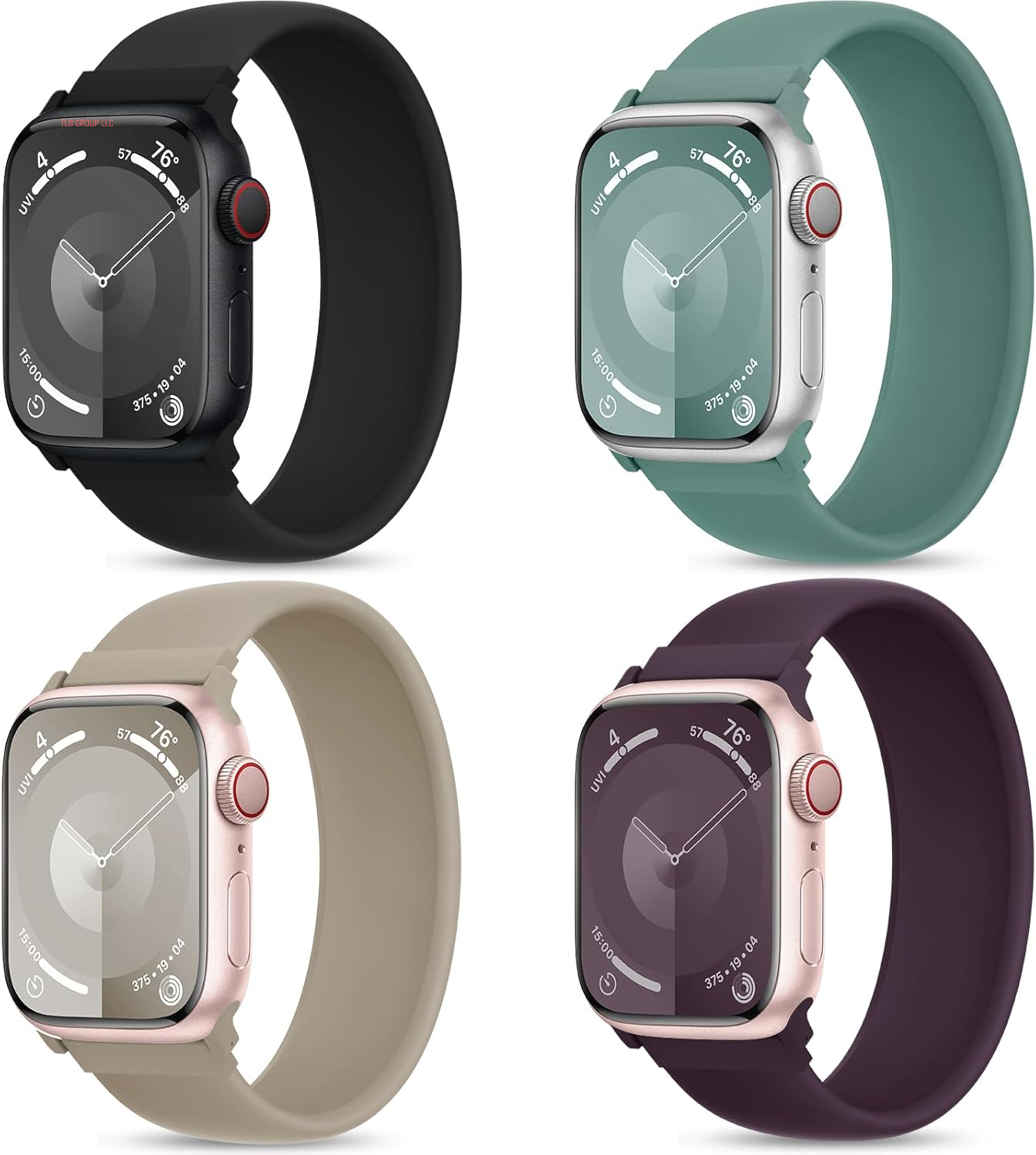 4 Pack Sport Solo Loop Bands Compatible with Apple Watch Band 40Mm 38Mm 41Mm 42Mm 44Mm 45Mm 49Mm 46Mm, Soft Silicone Waterproof Strap for Iwatch Bands Series 10 9 Ultra 8 7 6 5 4 3 2 1 SE Women Men