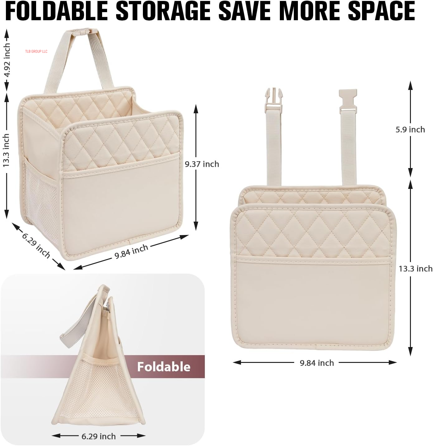 Back Seat Car Organizer, Large Car Seat Organizer with Cup Holders Multifunctional over the Car Seat Organizer Backseat Hanging Leather Car Seat Organizers and Storage Bags(Beige 1Pack)