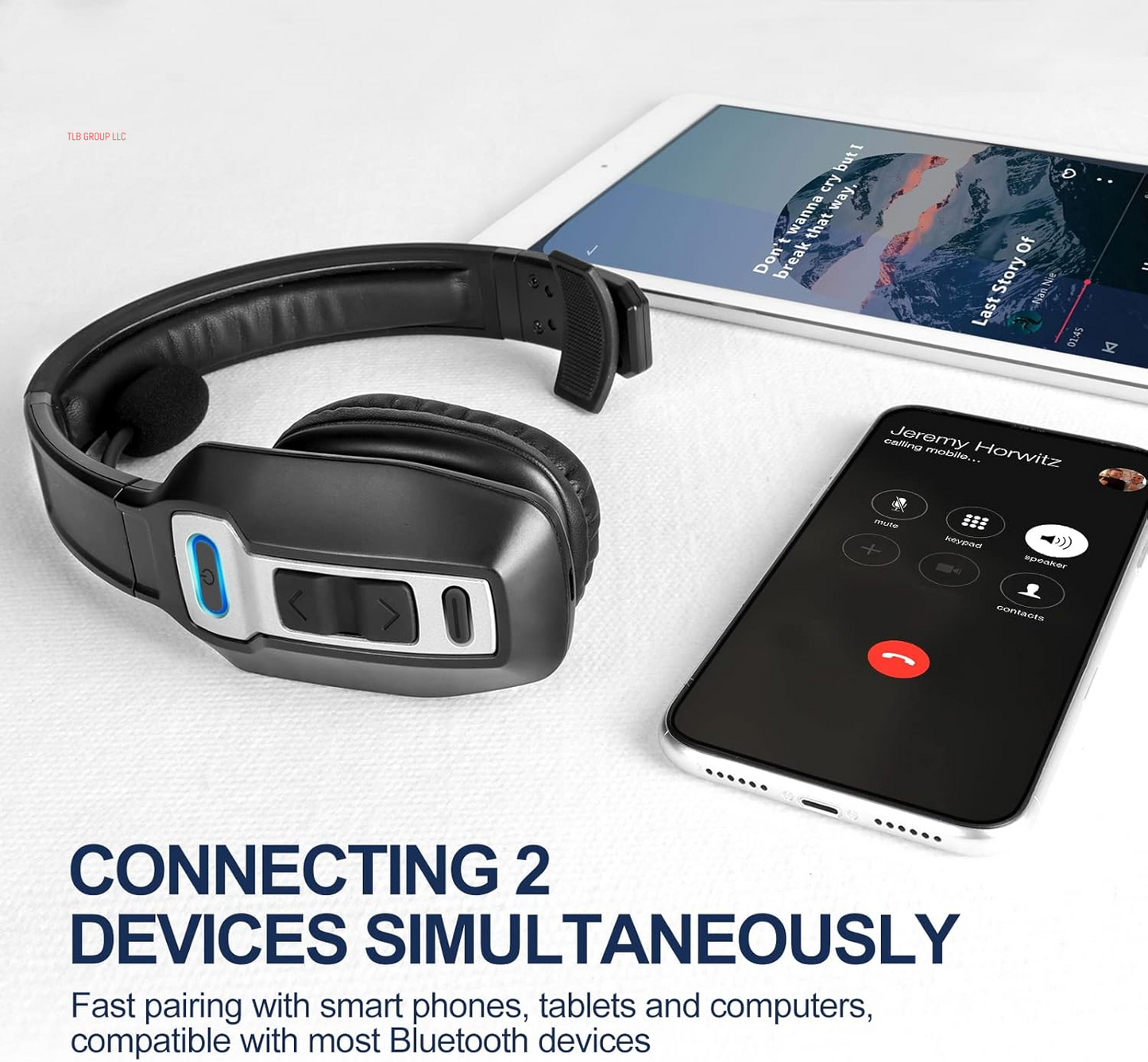 Trucker Bluetooth Headset, V5.2 Wireless Headset with Upgraded Microphone AI Noise Canceling, on Ear Bluetooth Headphone with Mute for Driver Office Call Center