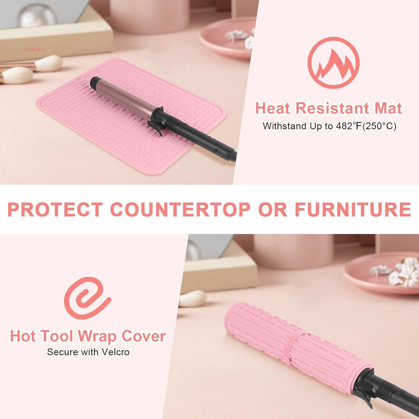 Oversize Silicone Heat Resistant Mat for Hair Tools, Curling Iron Mat, Hot Tools Holder, Portable Flat Iron Hair Straightener Pad Cover for Travel Vanity Salon(14.2" X 11.0")