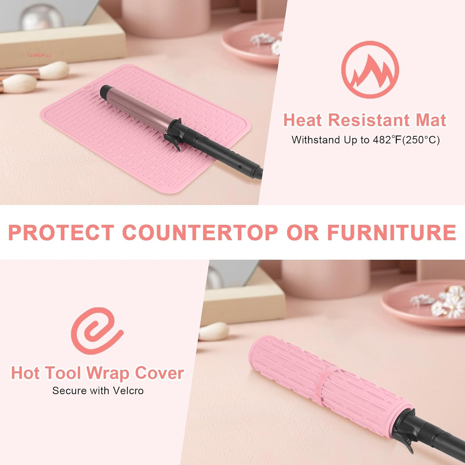 Oversize Silicone Heat Resistant Mat for Hair Tools, Curling Iron Mat, Hot Tools Holder, Portable Flat Iron Hair Straightener Pad Cover for Travel Vanity Salon(14.2" X 11.0")