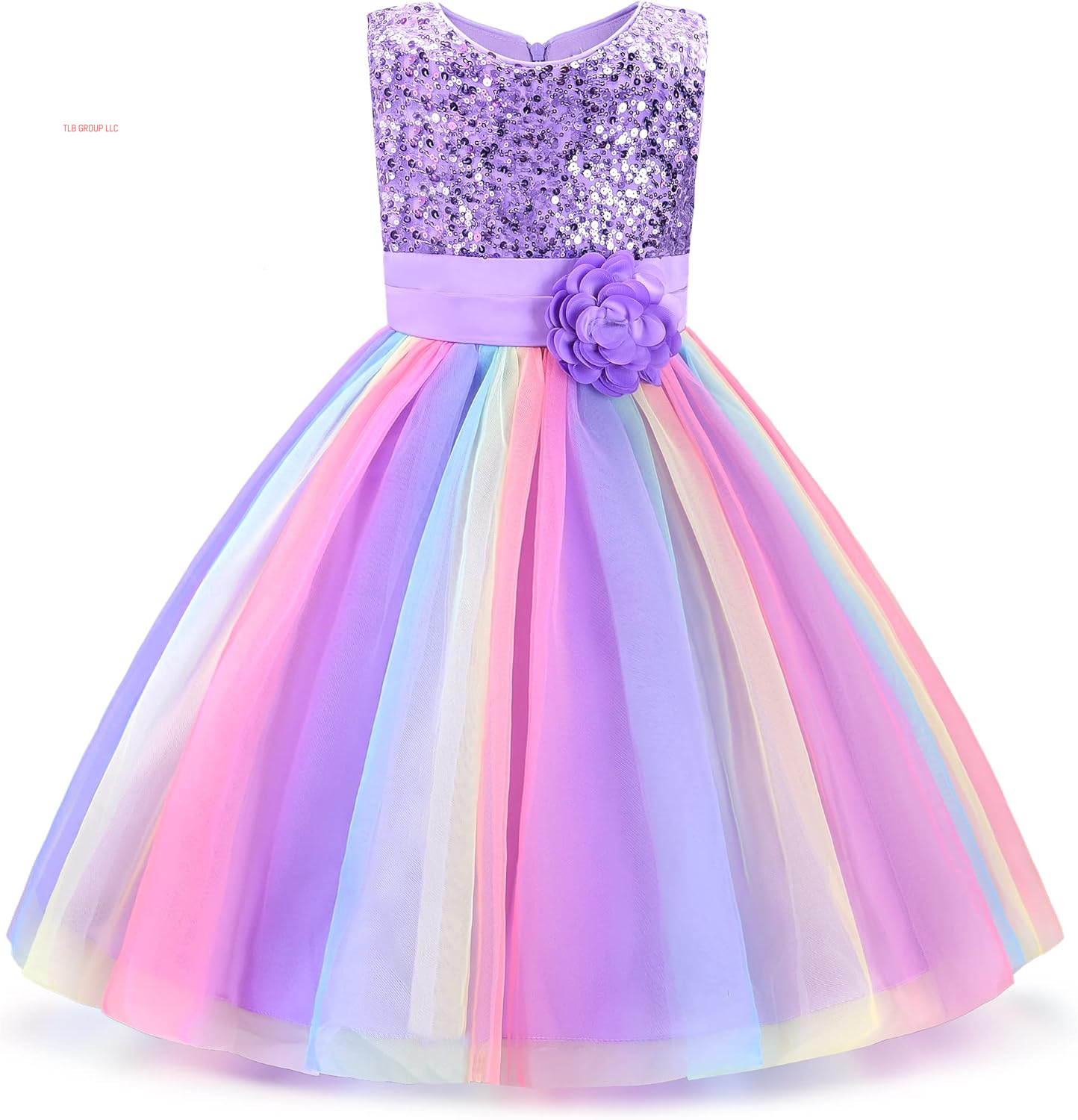Little Girl'S Sequin Sleeveless Mesh Rainbow Dress for Wedding Party